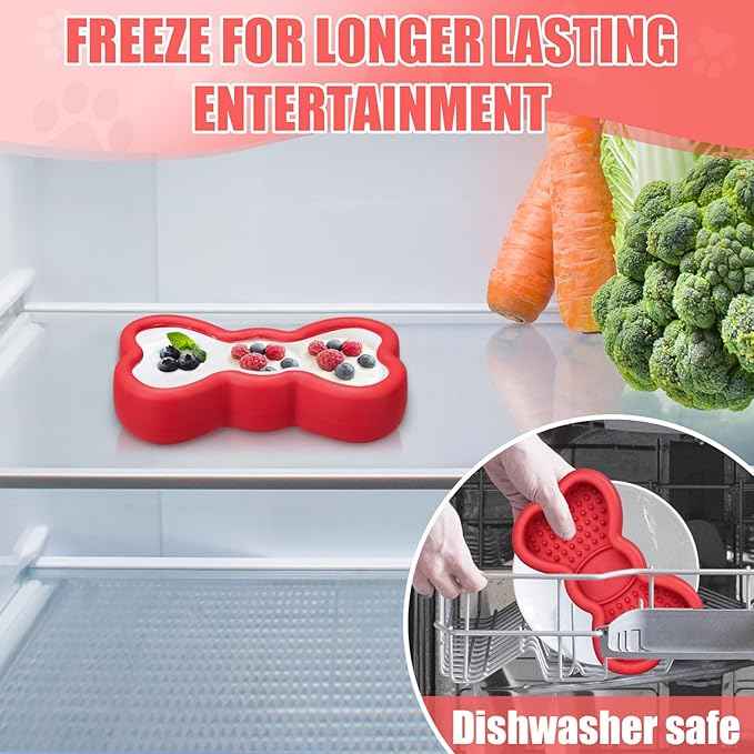 Lick Mat for Dogs, Animire Anti-Spilled Bow Tie Lick Bowls for Anxiety Relief, Silicone Slow Feeder Licking Pad with Suction Cups, Freezeable Dog Enrichment Toy for Boredom and Distraction(Red,L)