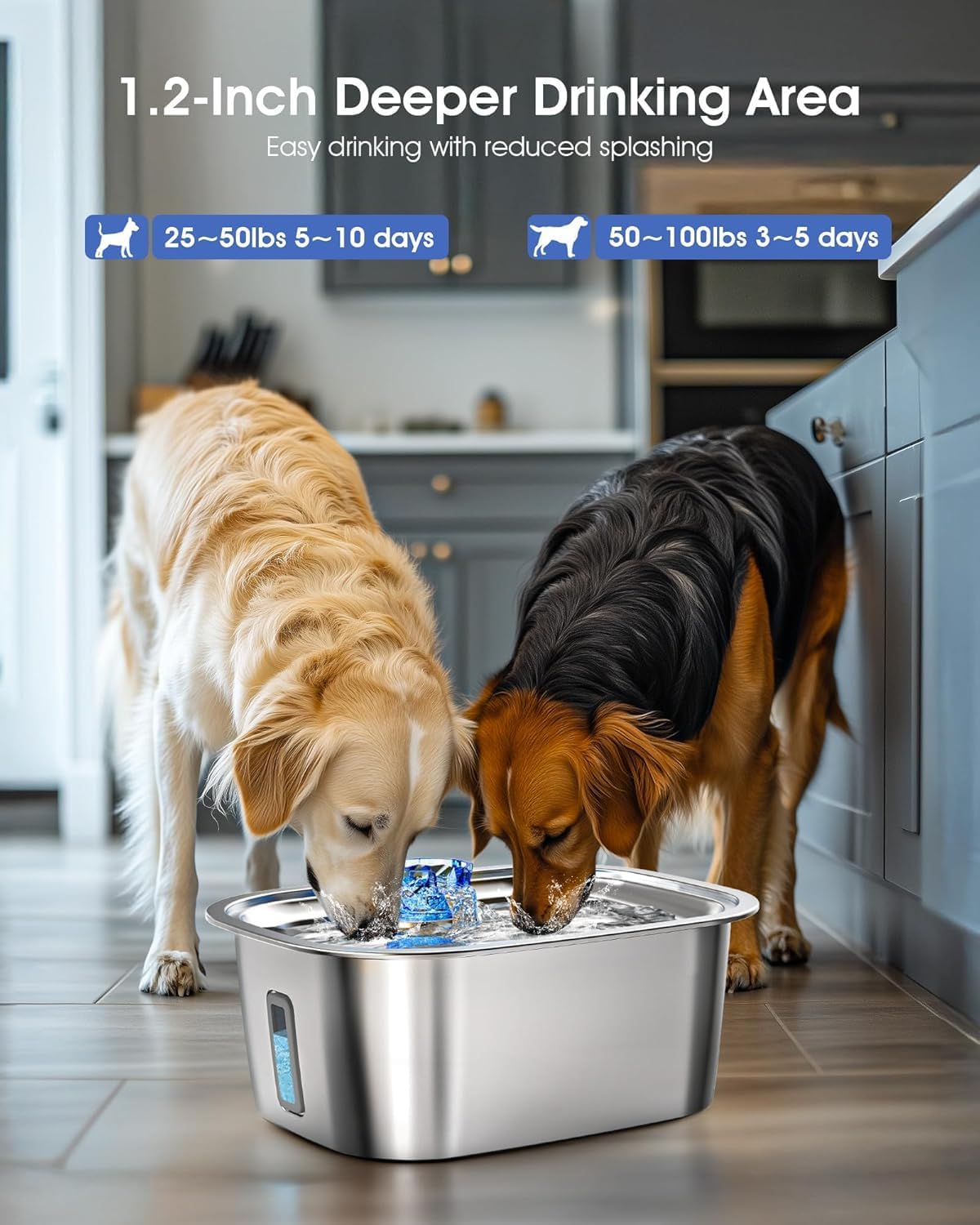 Dog Water Fountain for Large Dogs - 3 Gallon Stainless Steel Dog Water Bowl Dispenser with 4 Filters, Automatic Big Extra Large Capacity Pet Water Fountain, Easy Clean with Quiet Pump - Pet Explorer