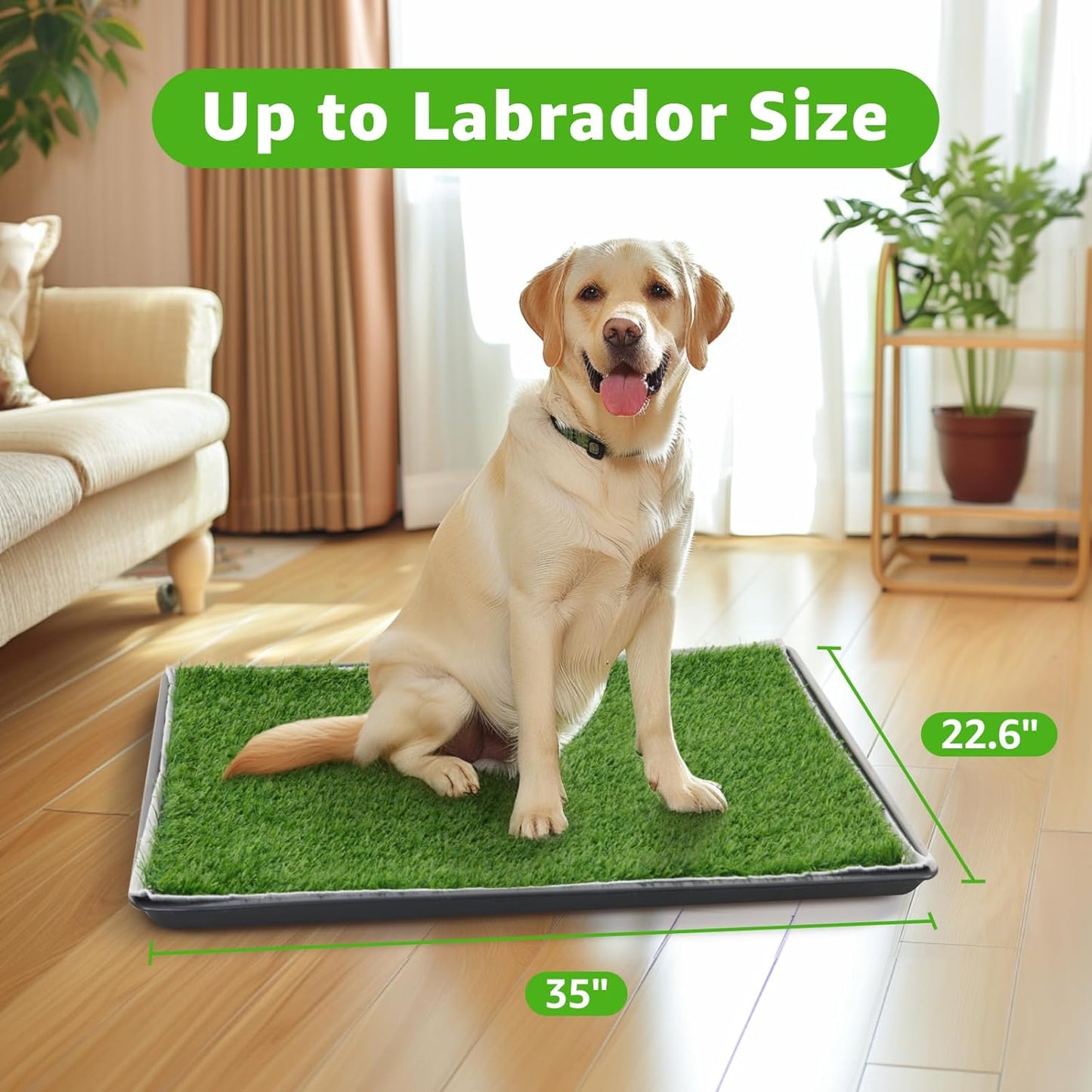 Dog Grass Large Potty Patch, Dog Litter Boxes Artificial Grass Bathroom Turf for Pet Training, Washable Puppy Pee Pad, Perfect Indoor/Outdoor Portable Potty Pet Loo (Tray system-35"X22.6") - Pet Explorer