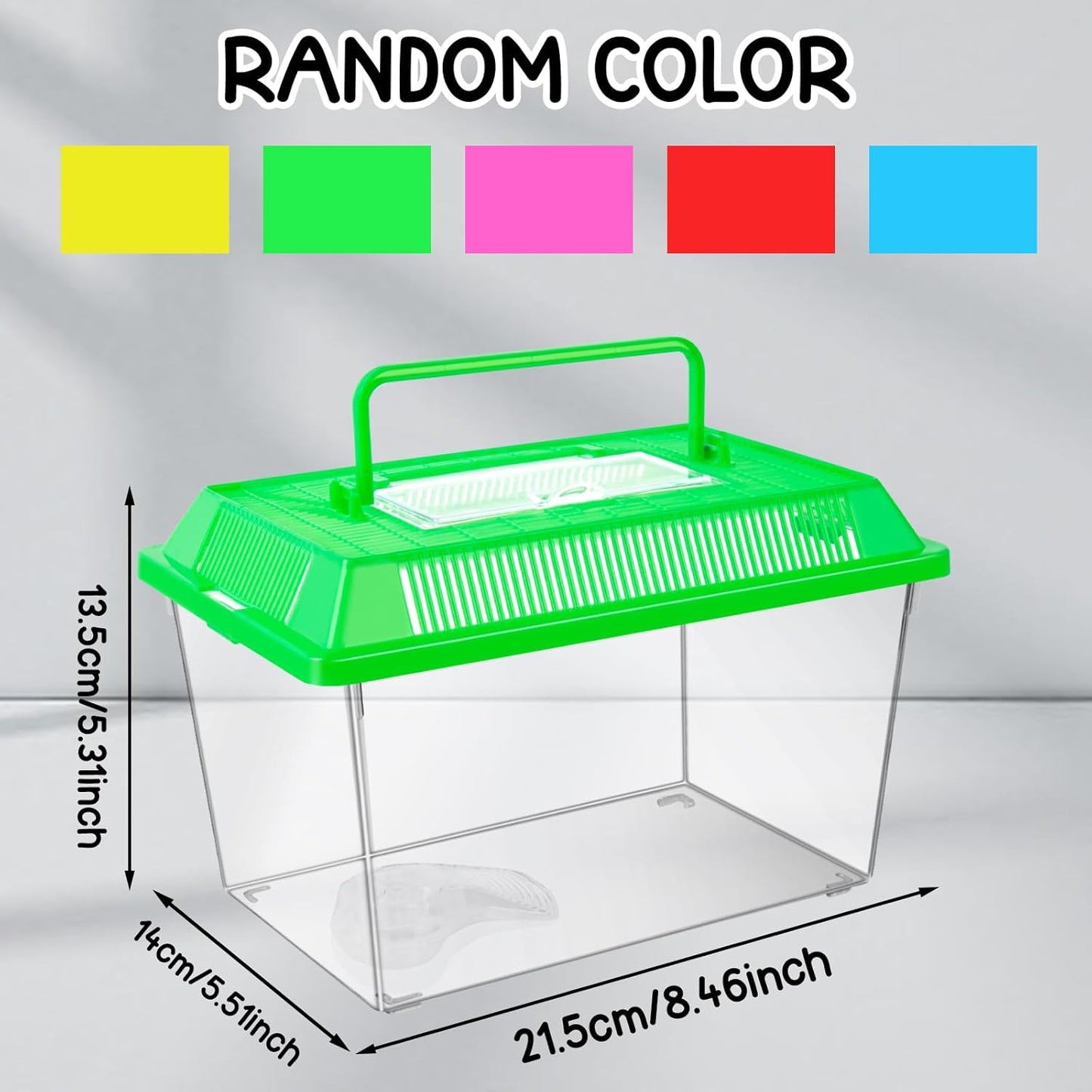 12Pcs Plastic Reptile Terrariums Carrier Cage, Tarantula Enclosure Snake Breeding Box Hatching Container Transparent Fish Tank Turtle Aquarium with Random Color Lid for Lizards, L(8.7" x 5.5" x 5.9") - Pet Explorer