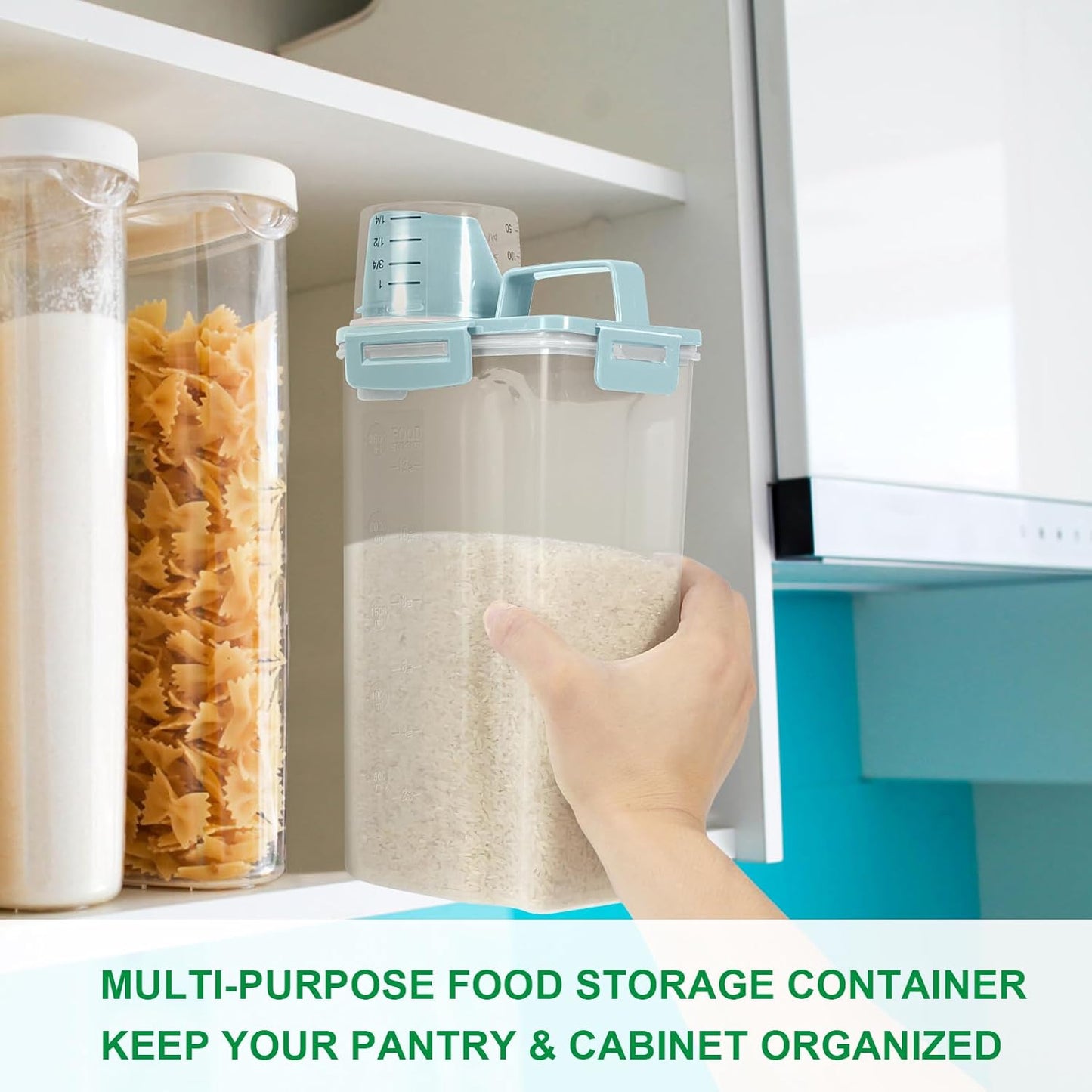 TBMax Rice Storage Container - 5 Lbs Flour Container Cereal Dispenser with Measuring Cup, Airtight Dry Food Container Bin for Kitchen Pantry Storage Organization