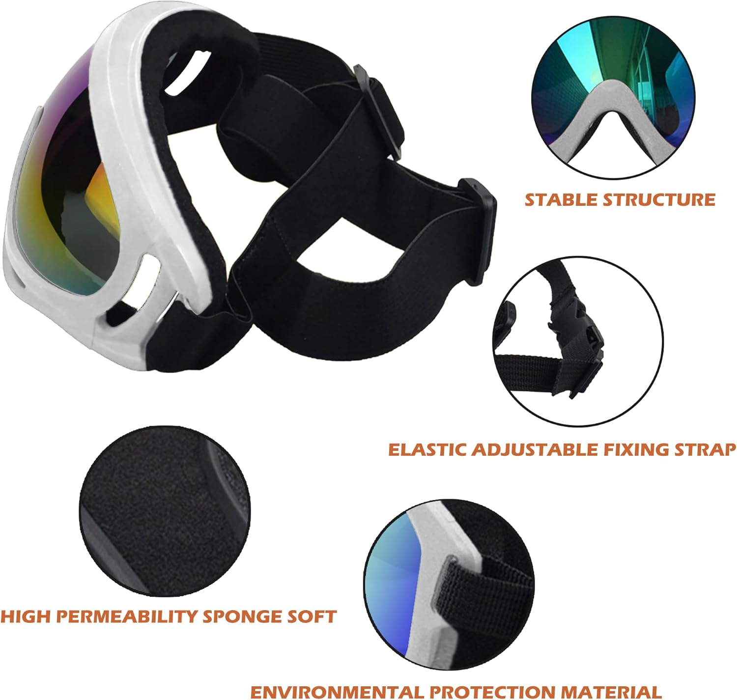 Large Dog Sunglasses With Adjustable Strap UV Protection, Windproof Puppy Eyewear, Suitable for Medium-Large Pets, Eyes Protection, Soft Goggles (White Frame) - Pet Explorer