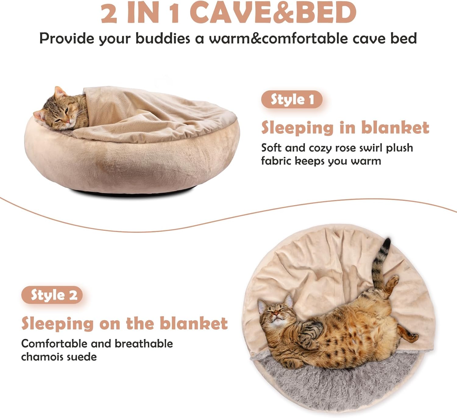 JOEJOY Small Dog Cat Bed With Hooded Blanket, Cozy Cuddler Luxury Puppy Pet Donut Round Calming Anti-Anxiety Burrow Cave - Anti-Slip Bottom, Machine Washable, 23 Inch - Pet Explorer