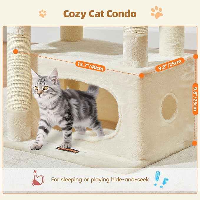 Taoqimiao Cat Tree,38.5-Inch Cat Tower for Indoor Cats,Suitable for Kittens with Luxurious cat condo with Adjustable Baskets and Luxurious Perch Beige MS029SM