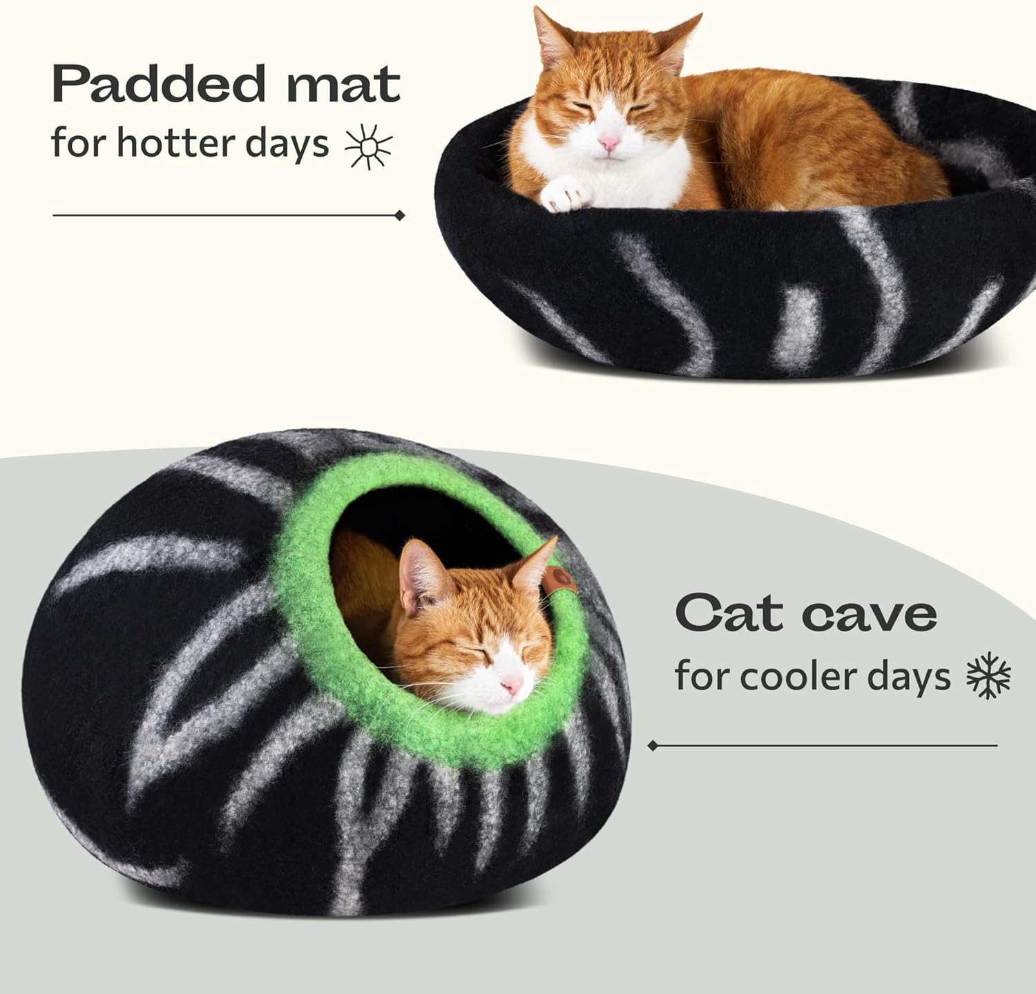 MEOWFIA Cat Cave – Premium Felt Cat Bed for Indoor Cats, Handmade 100% Merino Wool (Medium, Shining Tiger) - Pet Explorer