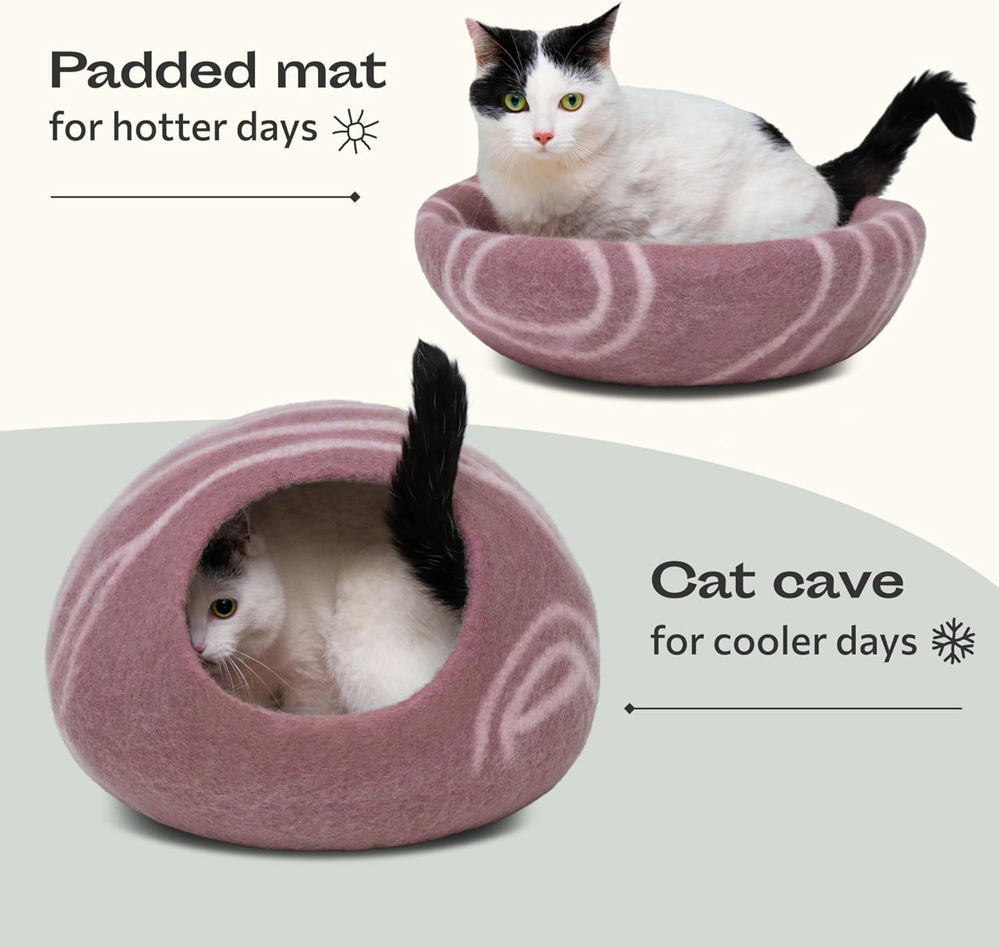 MEOWFIA Cat Cave – Premium Felt Cat Bed for Indoor Cats, Handmade 100% Merino Wool (Gold Rose, Medium) - Pet Explorer