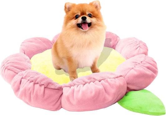 TONBO Soft Plush Small Cute and Cozy Pastel Pink Flower Dog Cat Bed, Washer and Dryer Friendly, (Pastel Pink) - Pet Explorer