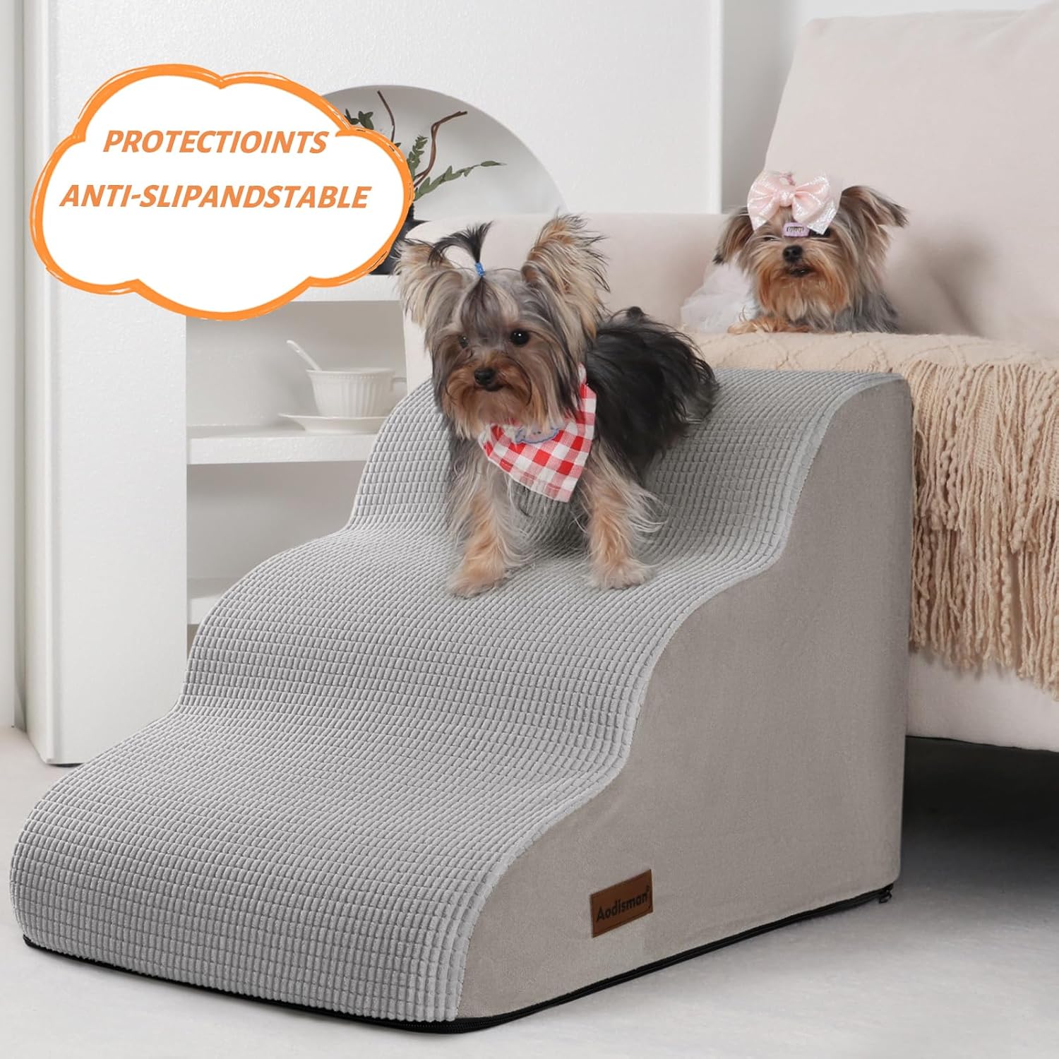 3-Step Dog Ramp and Stairs for Sofa and Chair - Non-Slip Sturdy Pet Steps for Small Dogs and Cats,15.7" H,Light Grey - Pet Explorer