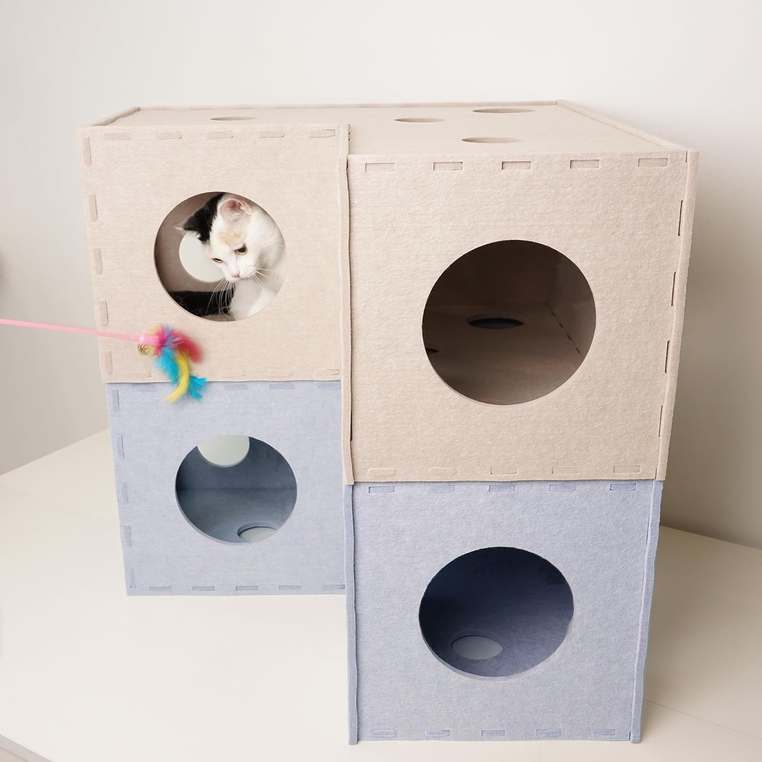 PETKARAY Cat Tunnel, Original Cat Hideaway Cave for Indoor Cats, Large Kitten Play Tubes and Tunnels, Soft Felt Cat Toy with Interactive Peek Hole - Pet Explorer