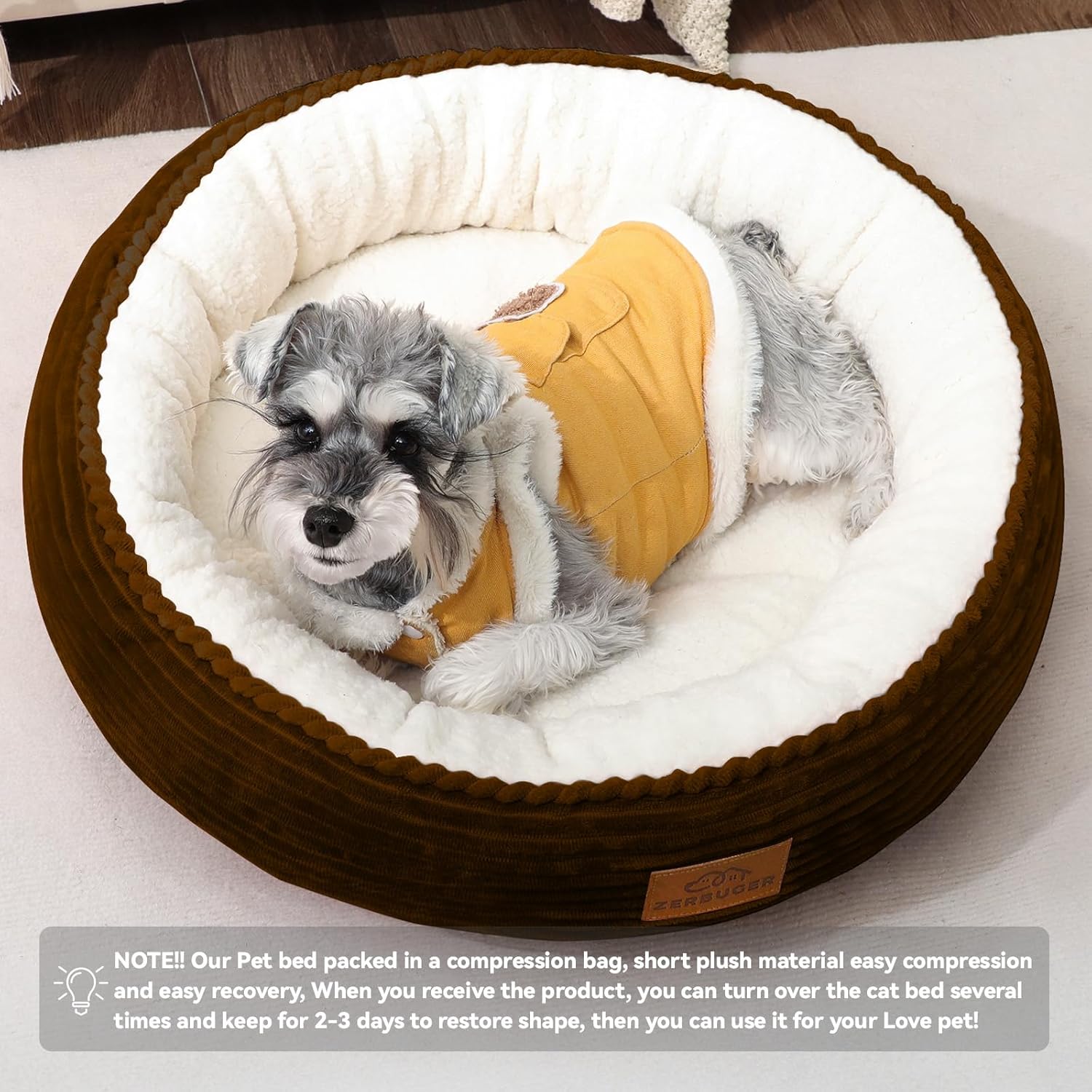 23in Round Cat Dog Bed for Large Medium Small Dogs Cats, Machine Washable Sleeping Sofa, Non-Slip Bottom Breathable Soft Calming Pet Cuddler for Indoor/Outdoor/Car/Cage, Brown - Pet Explorer