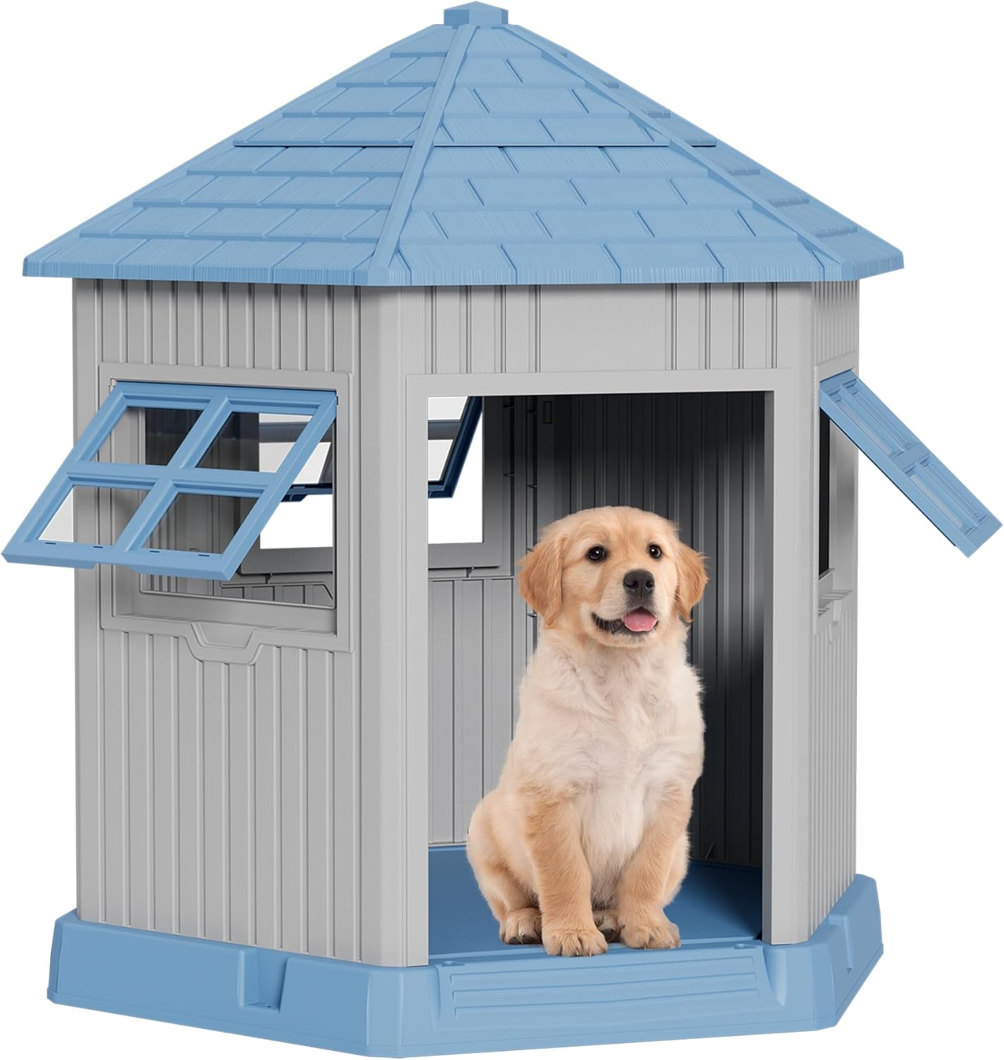 Durable Dog House Indoor Outdoor for Small Medium Dogs, Weatherproof Puppy Shelter with Elevated Floor & Air Vents, Easy Clean and Assemble (Blue, 36.61L*29.5W*37.4H) - Pet Explorer