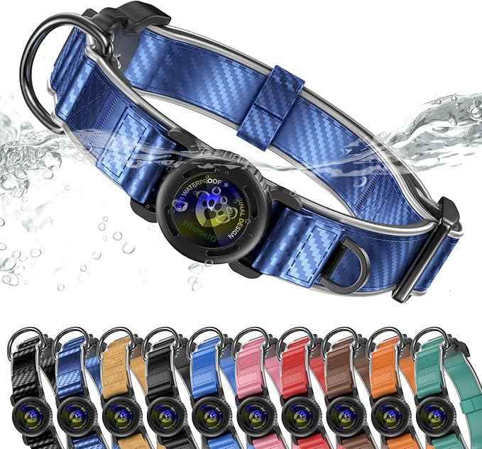 WhoseID Premium Leather Dog Collar for Large Dogs - IPX8 Waterproof AirTag Dog Collar | Magnetic Buckle Heavy Duty Collar | 450LB Escape-Proof | Reflective Dog Collar with AirTag Holder