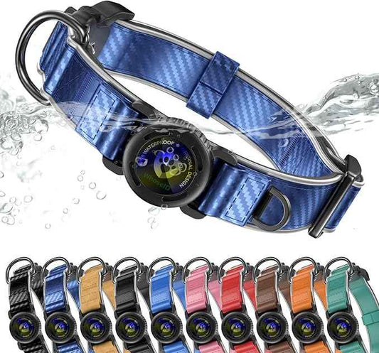 WhoseID Premium Leather Dog Collar for Large Dogs - IPX8 Waterproof AirTag Dog Collar | Magnetic Buckle Heavy Duty Collar | 450LB Escape-Proof | Reflective Dog Collar with AirTag Holder