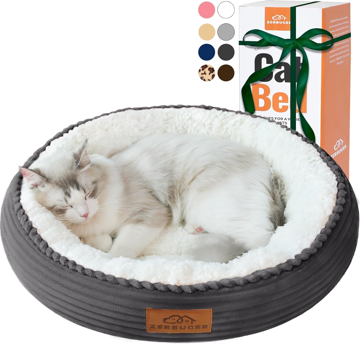 20in Washable Cat Beds for Indoor Cats - Round Donut Pet Bed for Cats, Small Dogs, Puppy, Kitten - Anti-Slip Bottom, Calming Bed Gift - Dark Grey - Pet Explorer