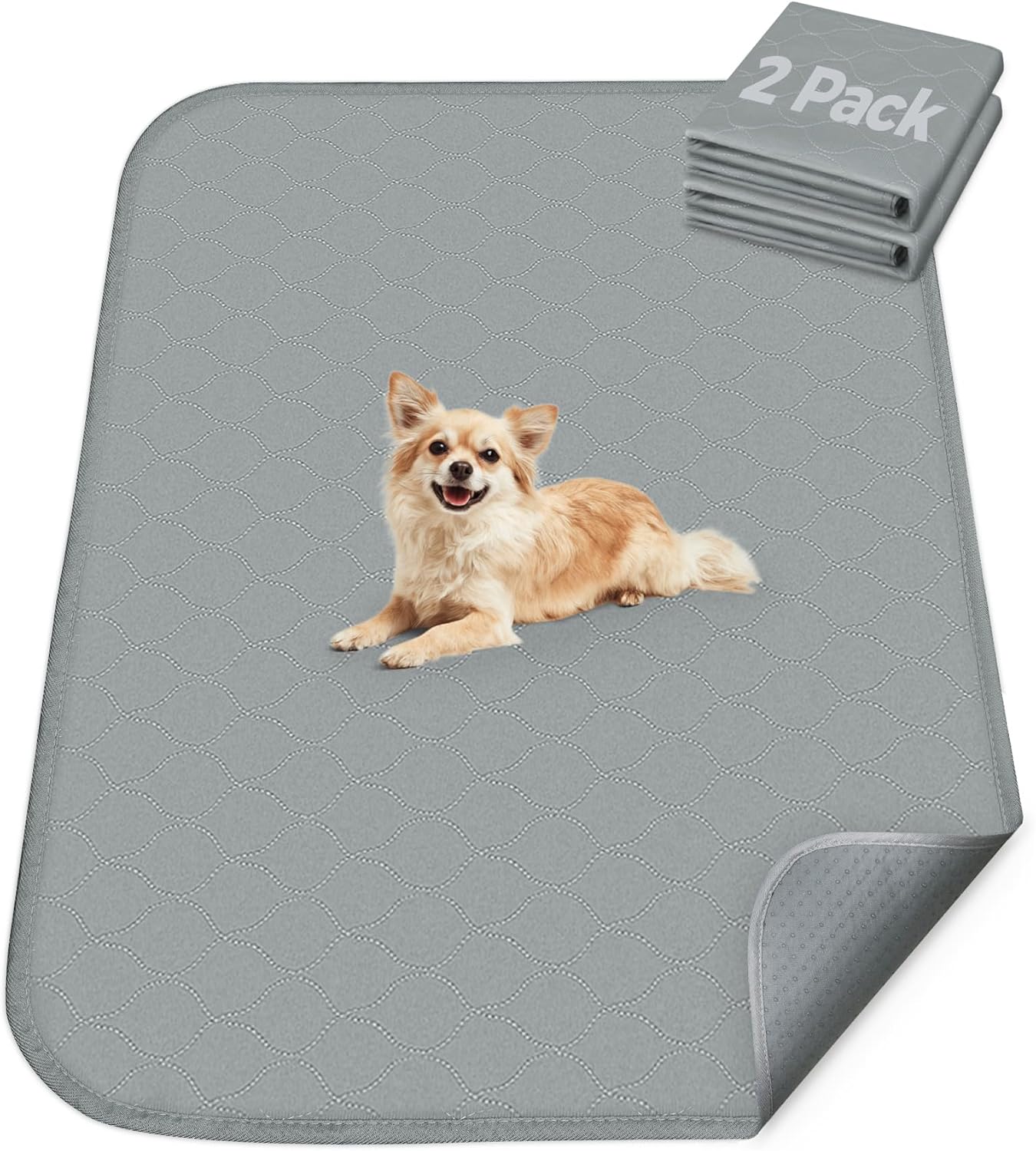 FXW Washable Pee Pads for Dogs, Puppy Pads with Super Absorbent, Specifically Designed for 24inch Cages, 23" × 17" Rectangle, Gray, 2 Packs - Pet Explorer