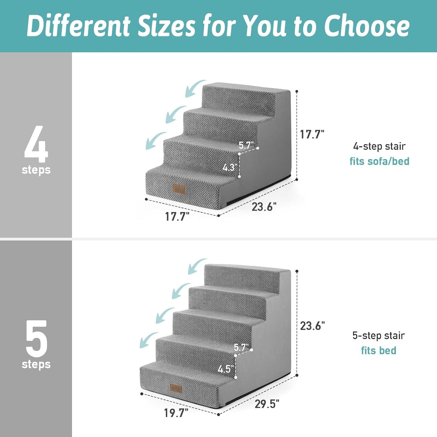 Dog Stairs for Small Dogs, 5 Tier Wider Pet Stairs for High Beds, 23.6" H Non-Slip Dog Steps for Old Cats, Puppies, Small Medium Dogs, 29.5x19.7x23.6 inch, Grey - Pet Explorer