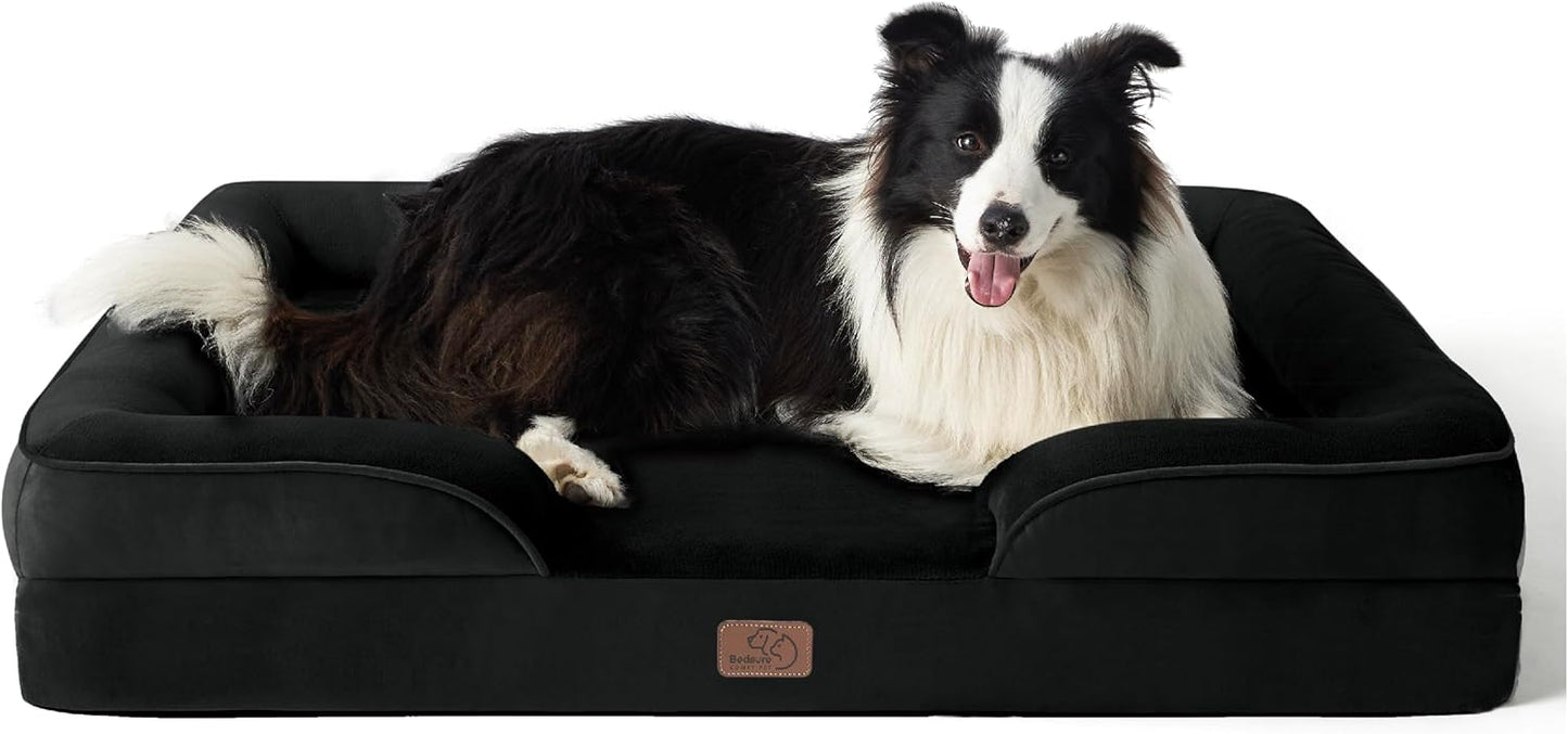 Bedsure Orthopedic Dog Bed for Large Dogs - Big Washable Dog Sofa Beds Large, Supportive Foam Pet Couch Bed with Removable Washable Cover, Waterproof Lining and Nonskid Bottom, Black - Pet Explorer