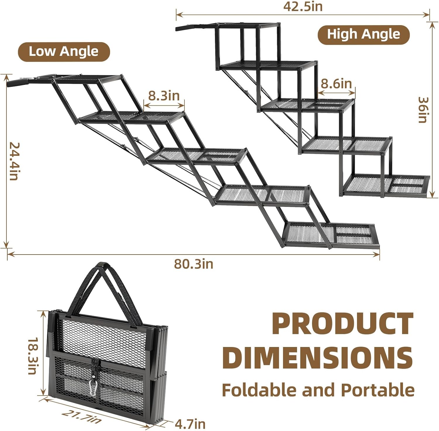 Dog Stairs for Large Dogs, Linvivon Extra Wide 20" Dog Steps with Non-Slip Surface and Reflective Strips, Outdoor Foldable Dog Ramp for Stairs, Car, Truck and SUV, Supports Up to 400LBS, 5 Steps - Pet Explorer