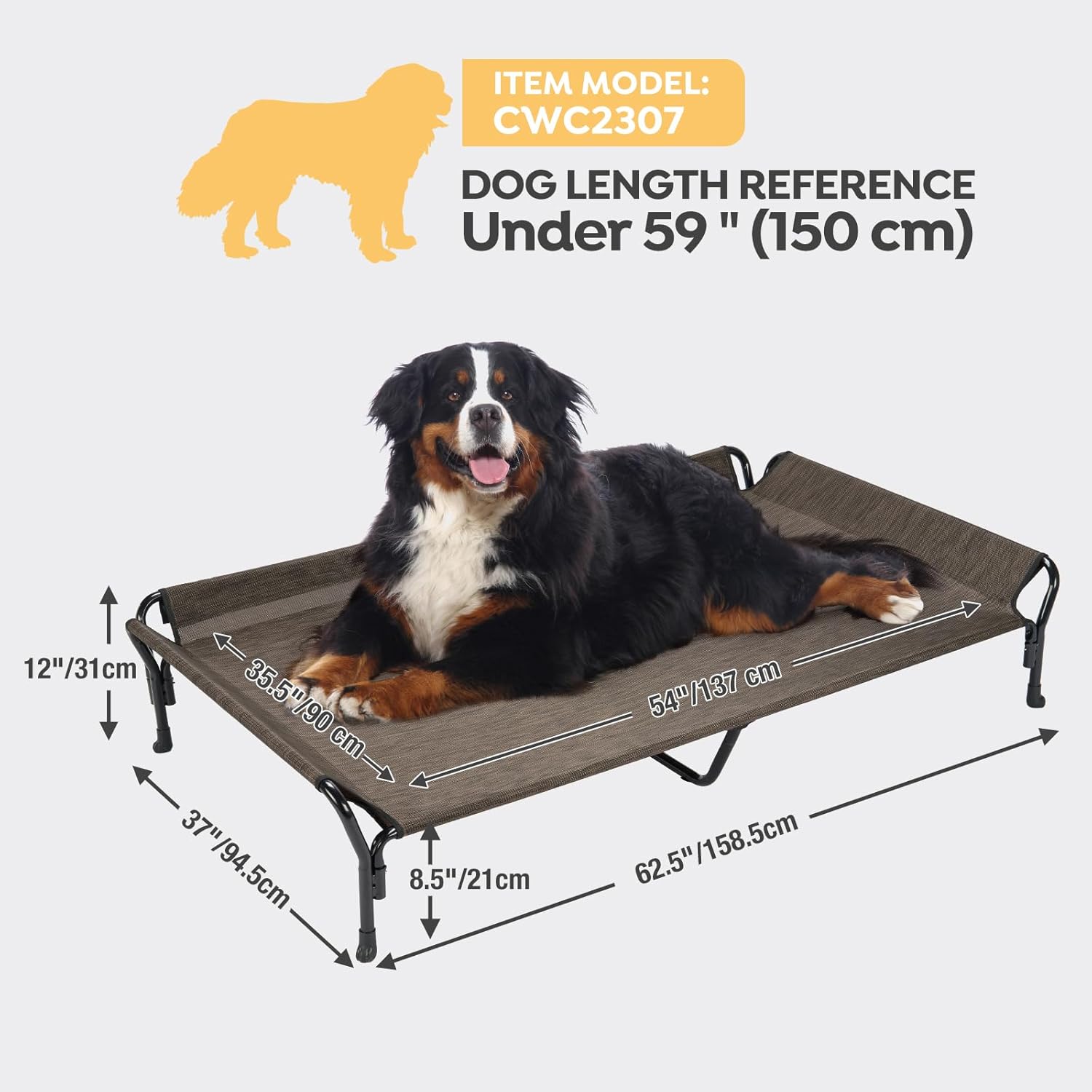 Veehoo Cooling Elevated Dog Bed, Guardrail Raised Pet Cot, Indoor & Outdoor XXL Pet Bed with Washable & Breathable Teslin Mesh, Non-Slip Feet, Dog Couch Bed, 62.5" x 37", Brown - Pet Explorer