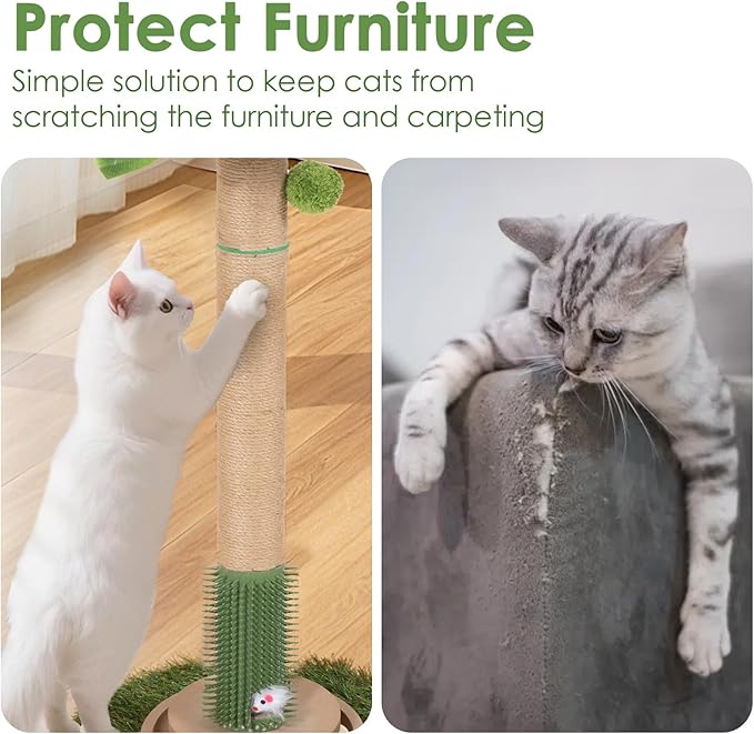 Cat Scratching Post, 35 Inch Tall Cat Scratcher Cat Tree Tower with Hanging Ball for Indoor Cats Adults,Canna Lily Leaf,Sisal Rope Kitten Scratch with Interactive Mouse Cat Toy