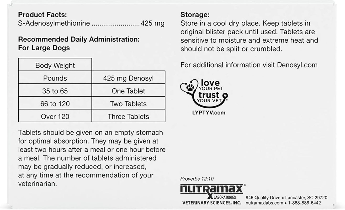 Nutramax Laboratories Denosyl Liver and Brain Health Supplement for Large Dogs, With S-Adenosylmethionine (SAMe), 30 Tablets - Pet Explorer