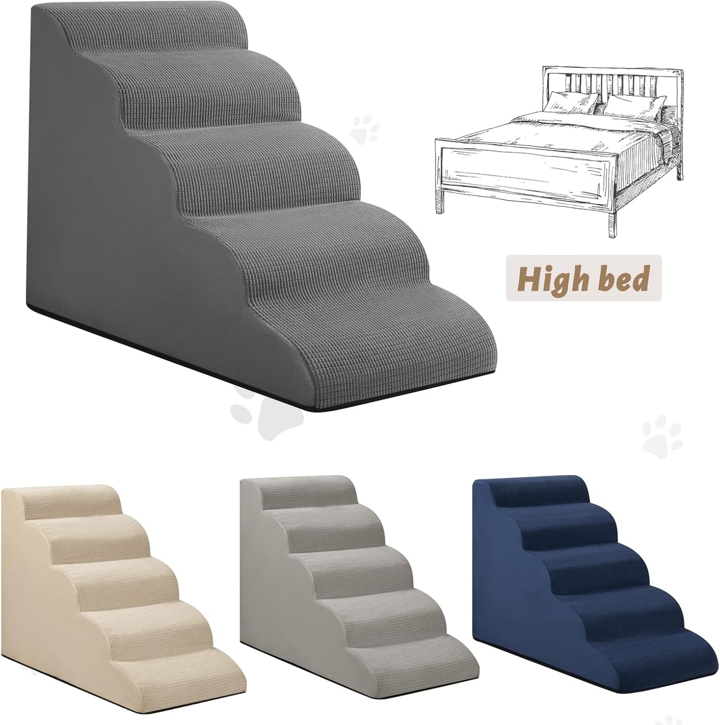 5-Step Dog Stairs and Ramp for High Bed, Non-Slip Sturdy Pet Steps for Small Dogs and Cats,22.2" H,Grey - Pet Explorer