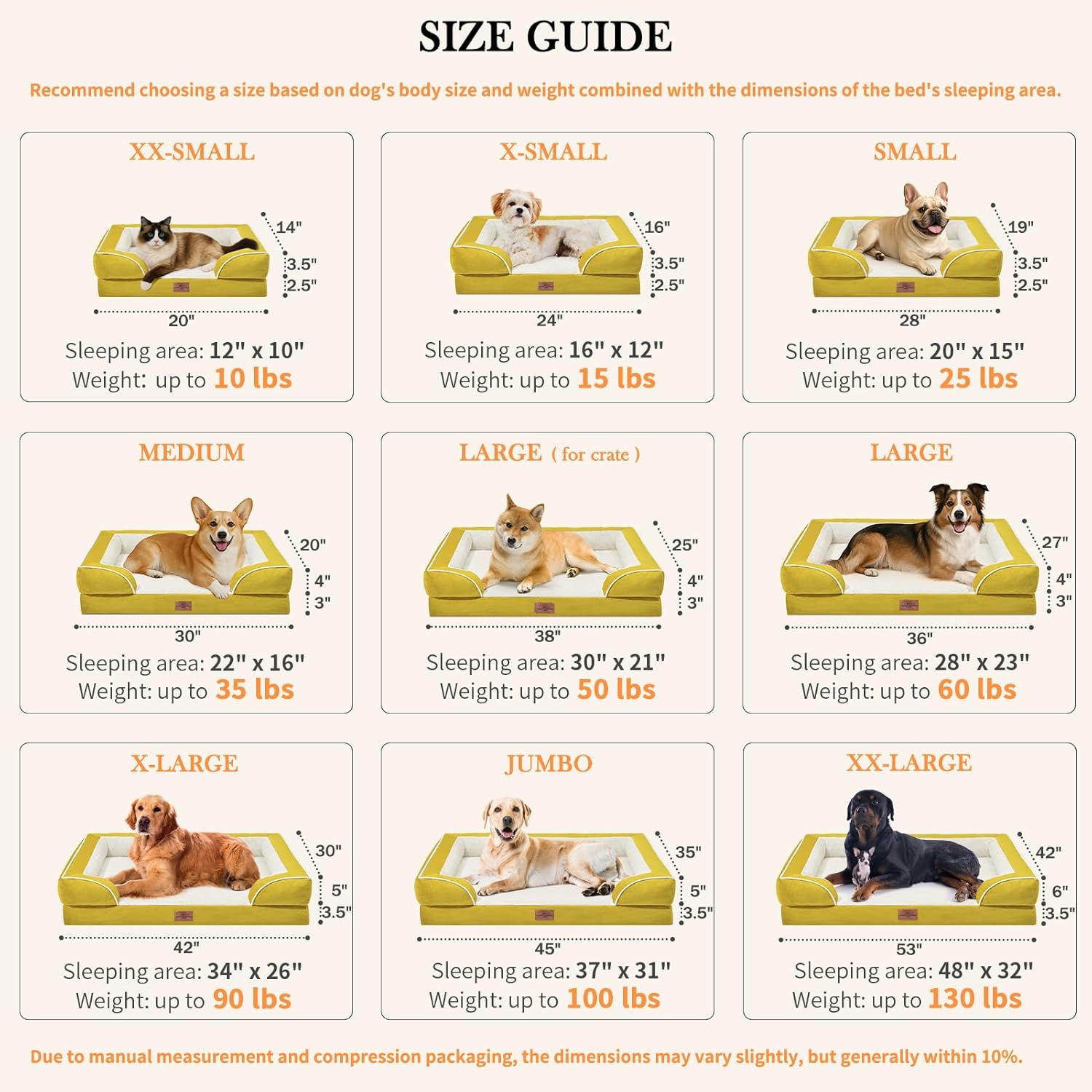 Comfort Expression Orthopedic Dog Beds, Jumbo Dog Bed for Extra Large Dogs, Waterproof Dogs Beds, PV Washable Pet Sofa Couch with Removable Cover & Non-Slip Bottom(Jumbo,Spicy Mustard) - Pet Explorer