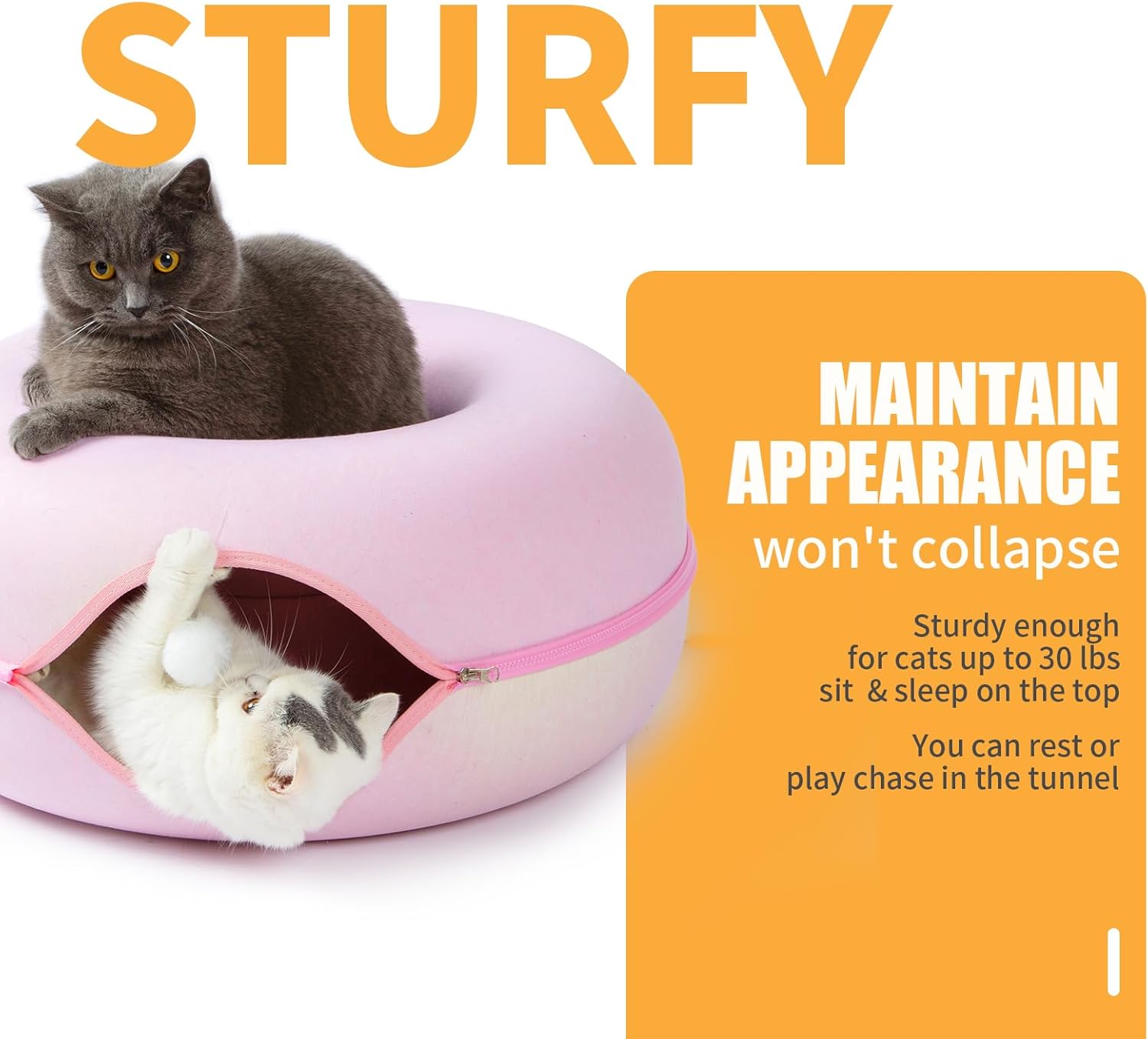 Jia Xi Cat Tunnel Bed & Hideout - Large Indoor Cat Condo & Cave (24 inch, Pink) - Pet Explorer