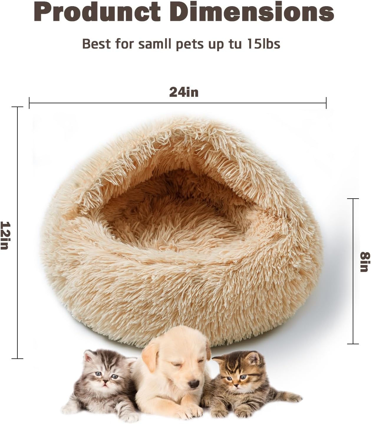 Cat Bed for Indoor Cats, Calming Cozy Cave with Self-Warming Plush, Entire Bed Machine Washable & Anti-Slip Base, Breathable Pet Bed for Small Cats&Dogs All Seasons (Apricot Color, 24 * 24inch) - Pet Explorer