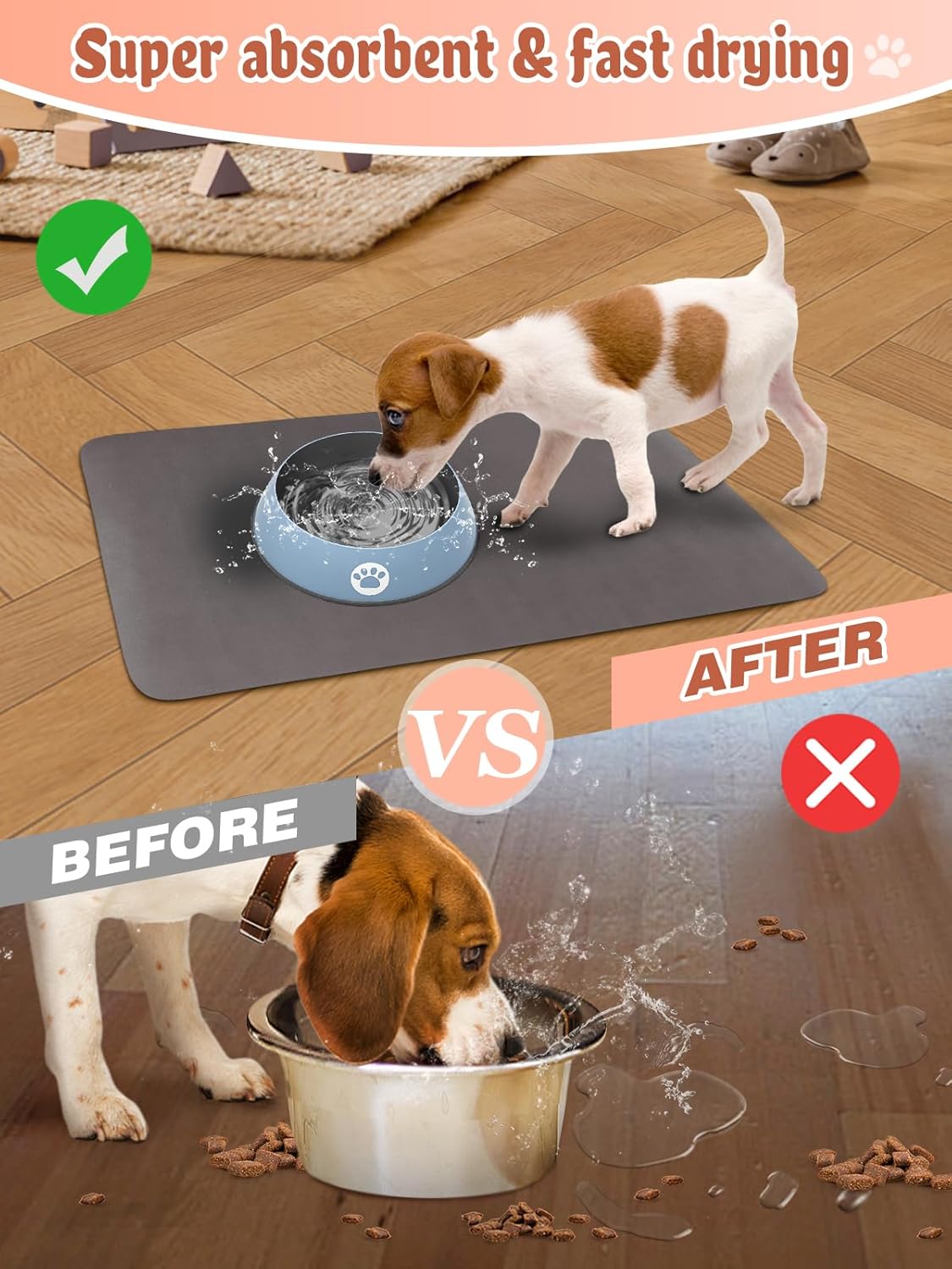 Quick Dry Absorbent Dog Food Mat, 19 x 12 in Diatom Mud Dog Water Bowl Mat, No Messy Anti-Slip Pet Feeding Mat Dog Supplies for Small Dogs - Pet Explorer
