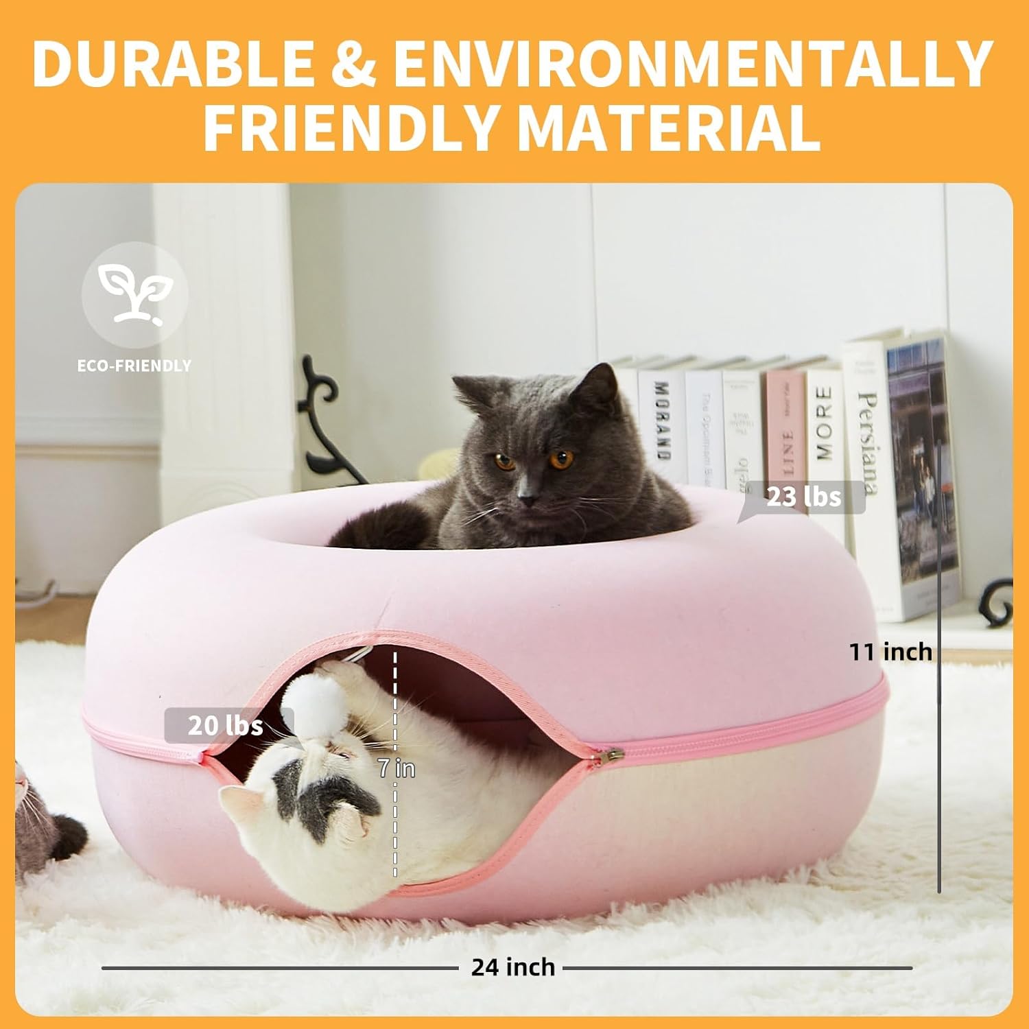 Jia Xi Cat Tunnel Bed & Hideout - Large Indoor Cat Condo & Cave (24 inch, Pink) - Pet Explorer