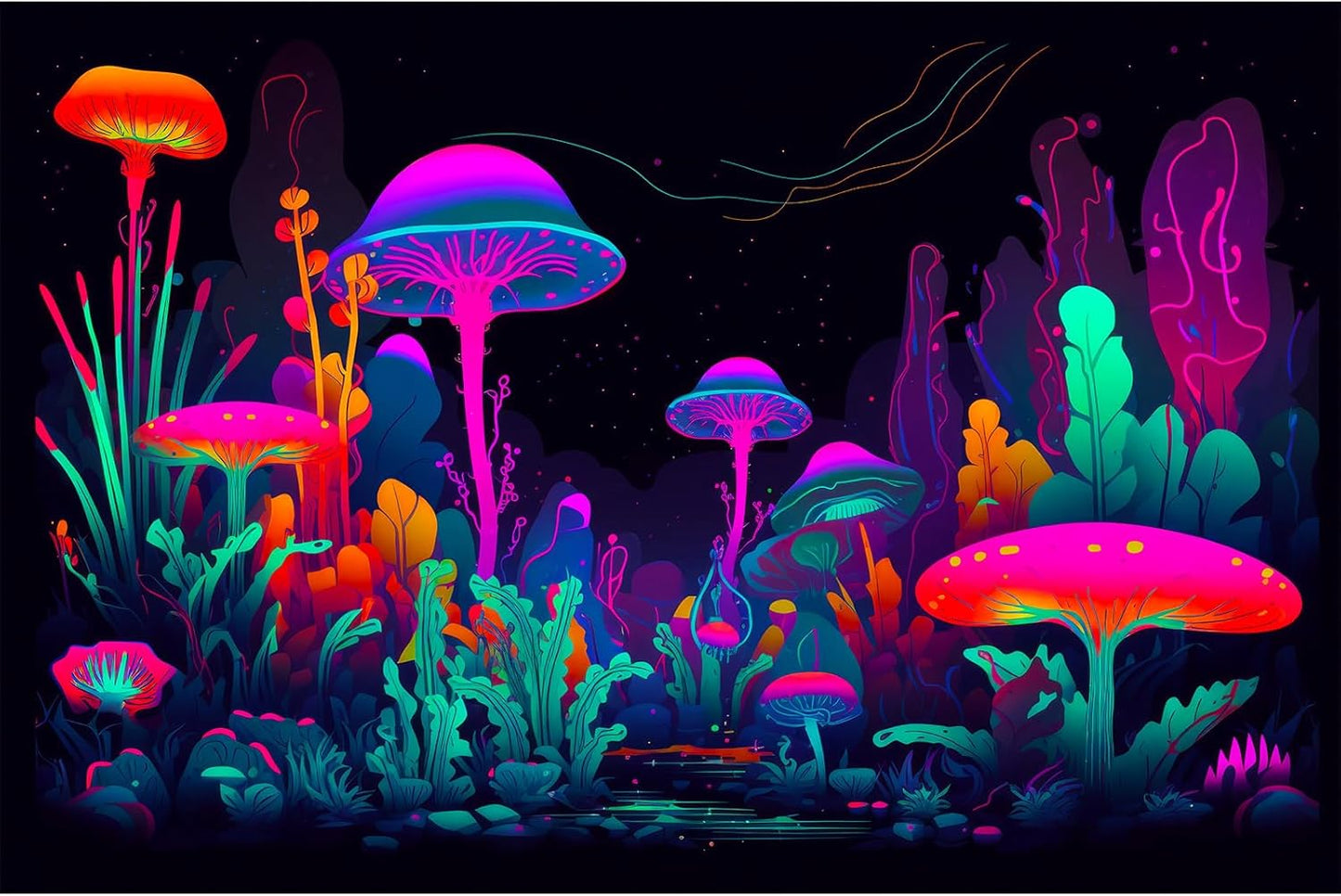 Mushrooms Aquarium Background Mushrooms in Dark Forest with Bright Colors Terrarium Background Tranquil Lake Cartoon Style Aquatic Plants Fish Tank Backdrop Poster Decorations Wallpaper Decor 72x18in - Pet Explorer