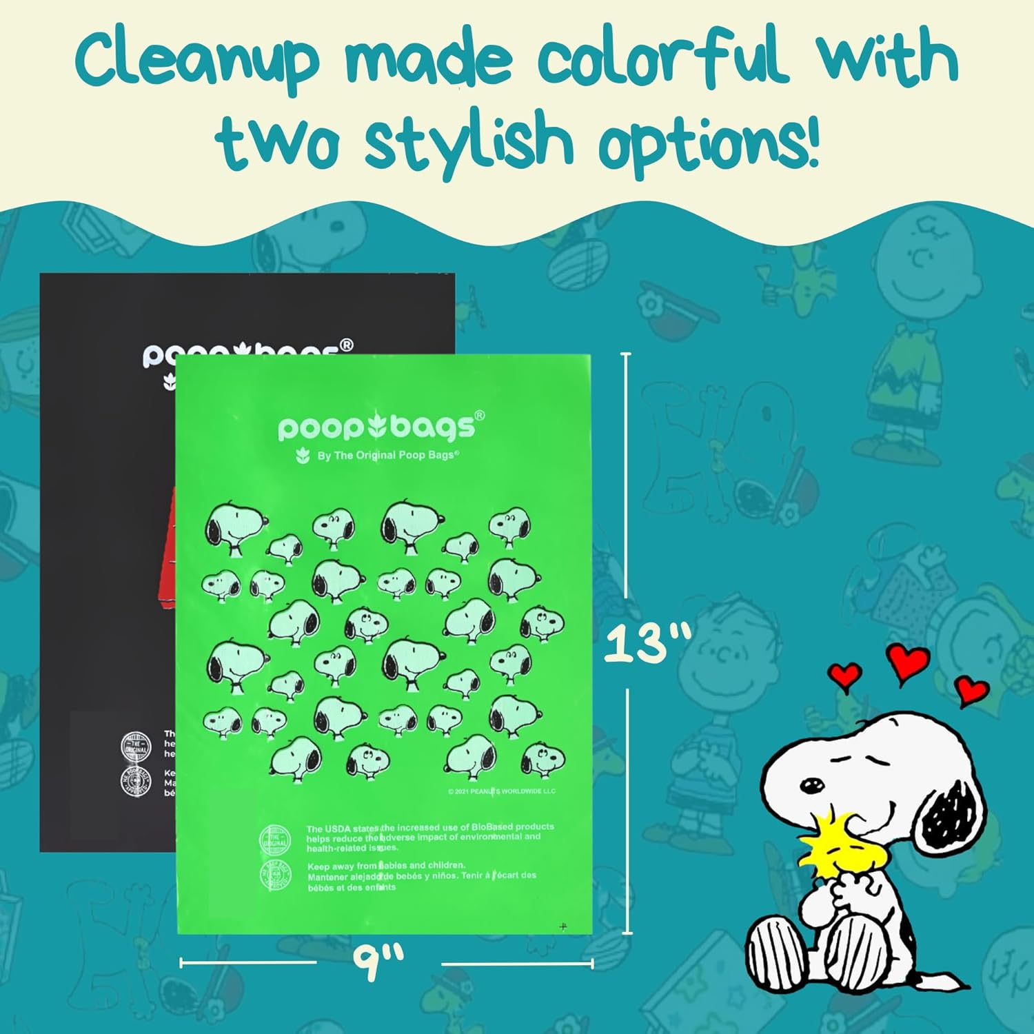 The Original Poop Bags® 38% USDA Biobased Pet Waste Bags, Peanuts Design, Leak-Resistant & Durable, Black/Green (720 Count (Pack of 2)) - Pet Explorer