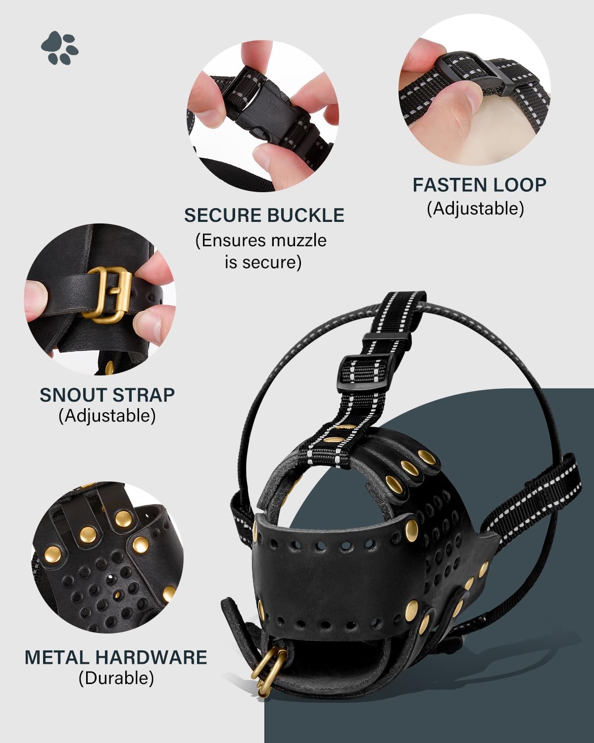 Dog Muzzle, Leather Basket Soft Muzzles Medium Large Breeds, Pitbull Dog Muzzle Amstaff Staffordshire Terrier, German Shepherd Dalmatian Doberman Adjustable (XL) - Pet Explorer