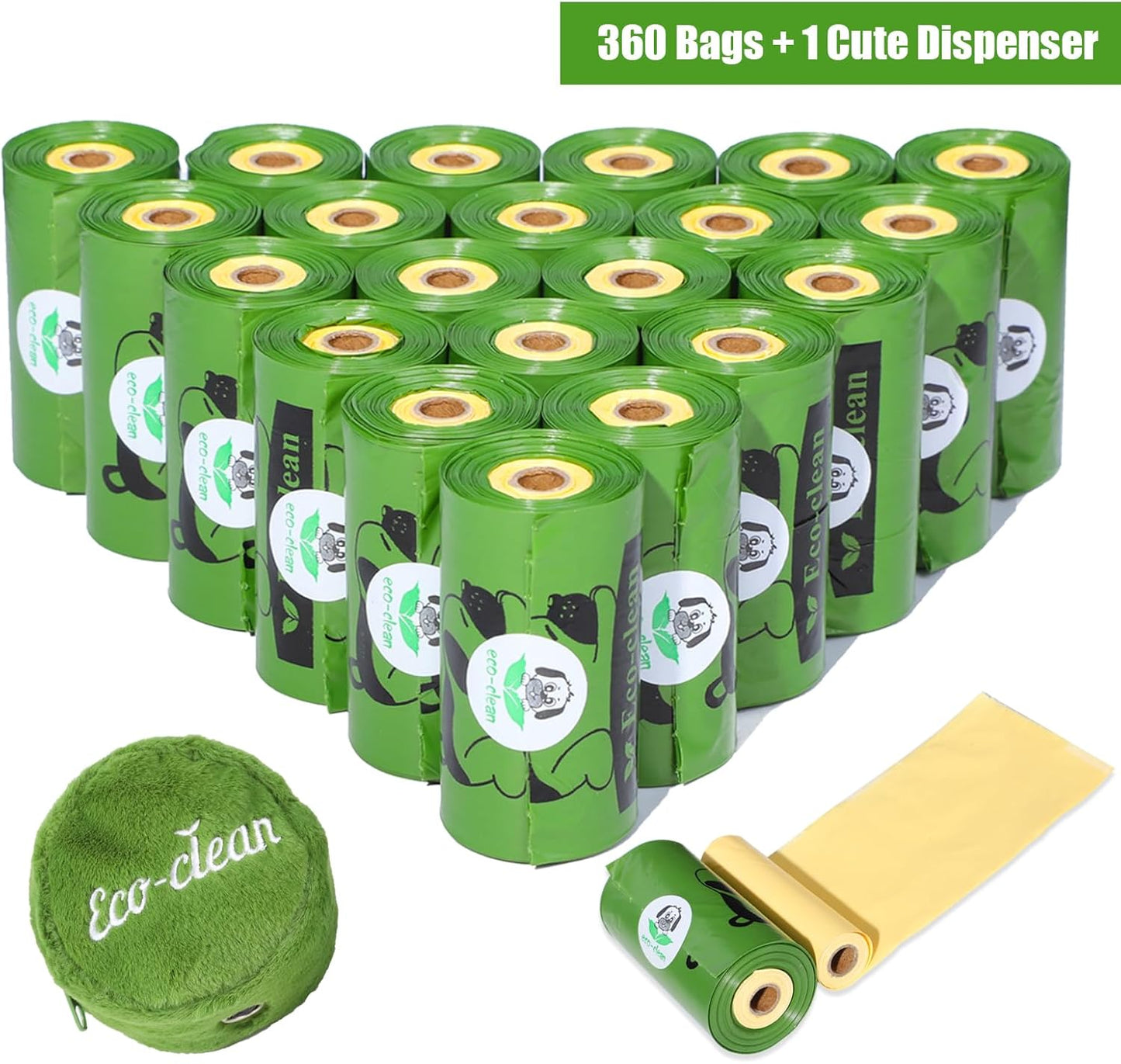 ECO-CLEAN Dog Poop Bags with 3 Bags Left Indicator - 360 Count Extra Thick and Leak Proof Pet Waste Bags with 1 dispenser, Unscented - Pet Explorer