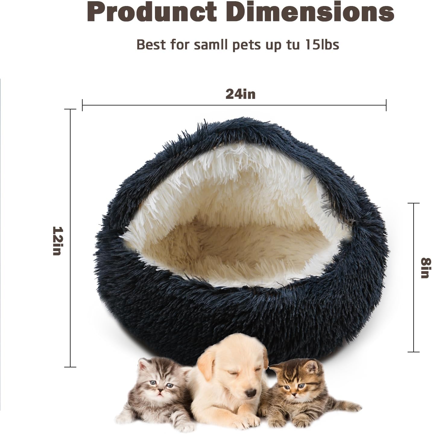 Cat Bed for Indoor Cats, Calming Cozy Cave with Self-Warming Plush, Entire Bed Machine Washable & Anti-Slip Base, Breathable Pet Bed for Small Cats&Dogs All Seasons (Dark Gray, 24 * 24inch) - Pet Explorer
