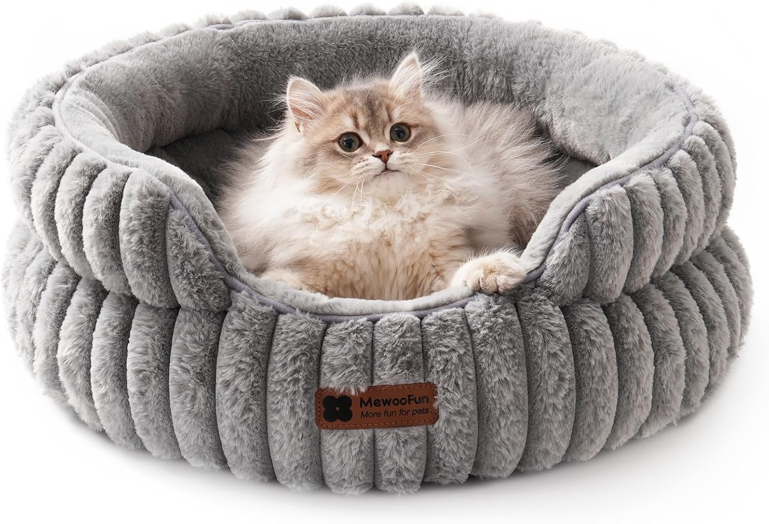 MEWOOFUN Cat Beds for Indoor Cats, Washable Dog Bed for Small Dogs, Round Pet Bed for Puppy and Kitten with Anti-Slip Bottom (Grey, 20"x20"x8") - Pet Explorer
