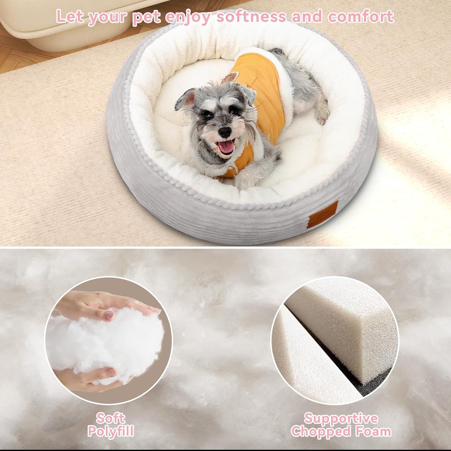 30in Dog Bed Sofa for Small/Medium/Large Dogs, Machine Washable Supportive Foam Pet Couch with Washable Removable Mat and Non-Slip Bottom, Pet Cuddler for Indoor/Outdoor/Car/Cage, Light Grey - Pet Explorer