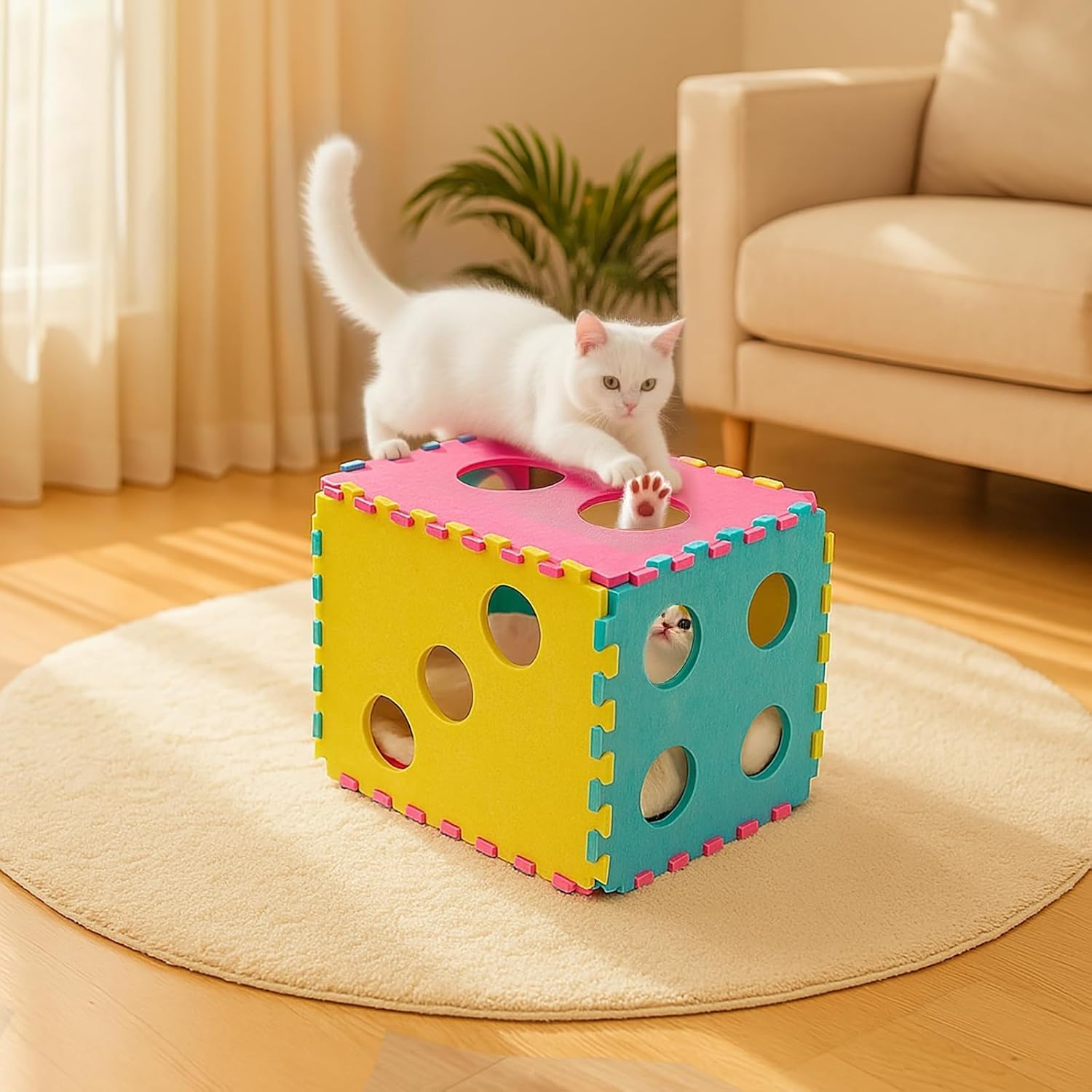 Cat Houses for Indoor Cats, Cute Cat Bed Cave with Soft Pillow, Cat Cube for Multiple Large Cats, Fun Dice Shaped, 17 Inches - Pet Explorer