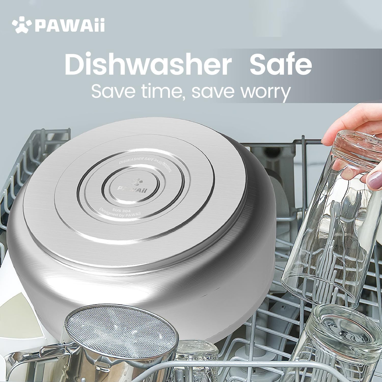 Pawaii Stainless Steel Dog Bowl with Non-Slip Rubber Base & Double Wall Insulation - Durable Design | Includes ID Tag | Dishwasher Safe Food & Water Bowl for All Dogs (34oz) - Pet Explorer