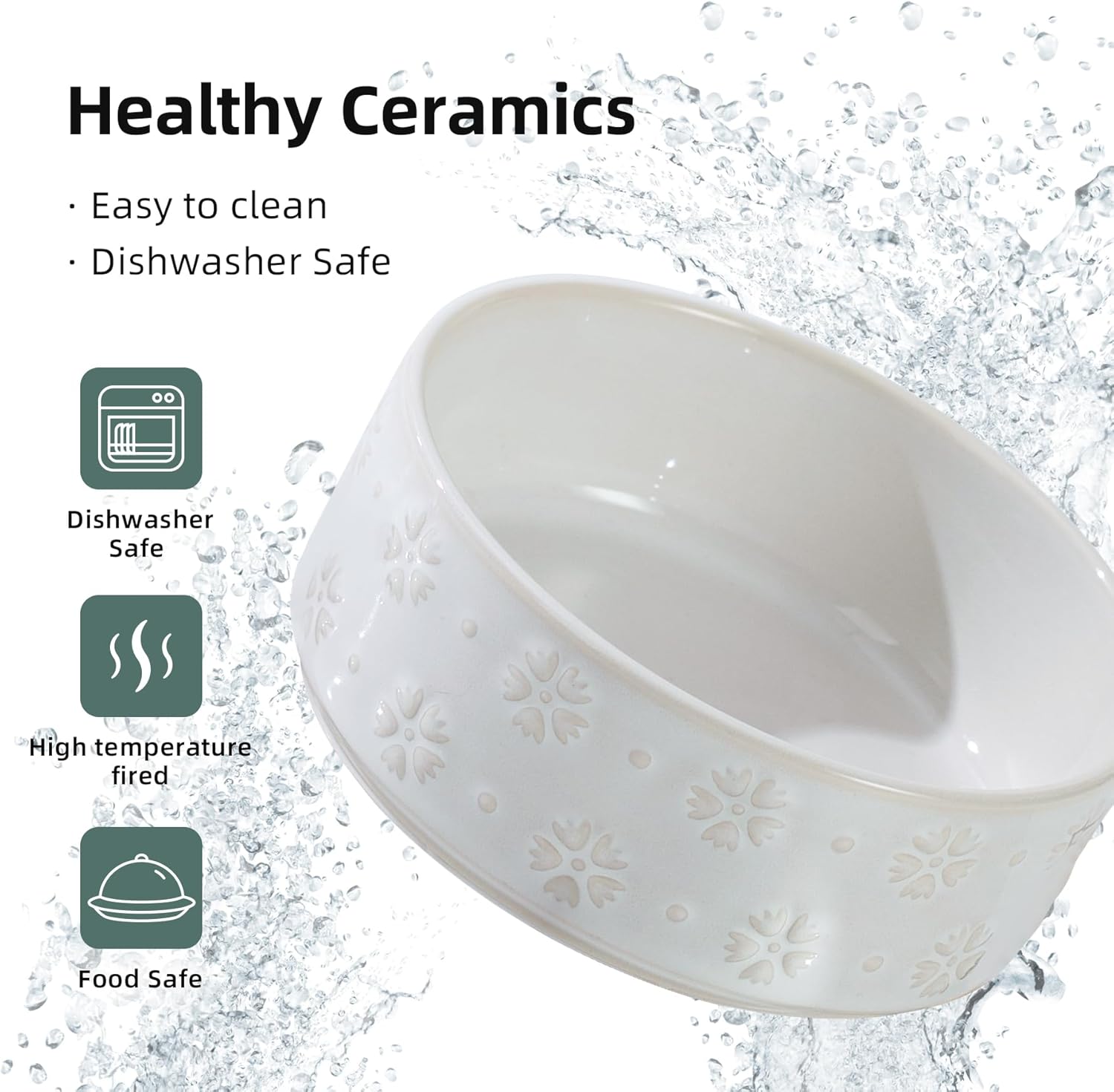 Ceramic 5.1inch Set of 2 Dog and Cat Bowls for Puppy, Kitty, Cats, 2pcs Anti-Slip Food and Water Pet Feeder(2 Bowls, Arctic White) - Pet Explorer