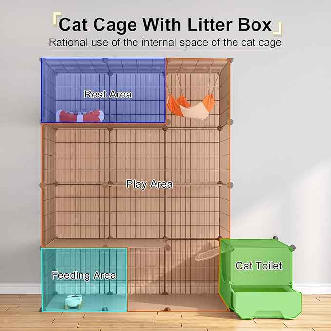 Oneluck Cat Cage with Litter Box,4-Tier DIY Enclosures Large Playpen Detachable Metal Wire Kennel Indoor Crate Large Exercise Place Ideal for 1-2 Cats (41.3" L x 17.8" W x 55.1" H)