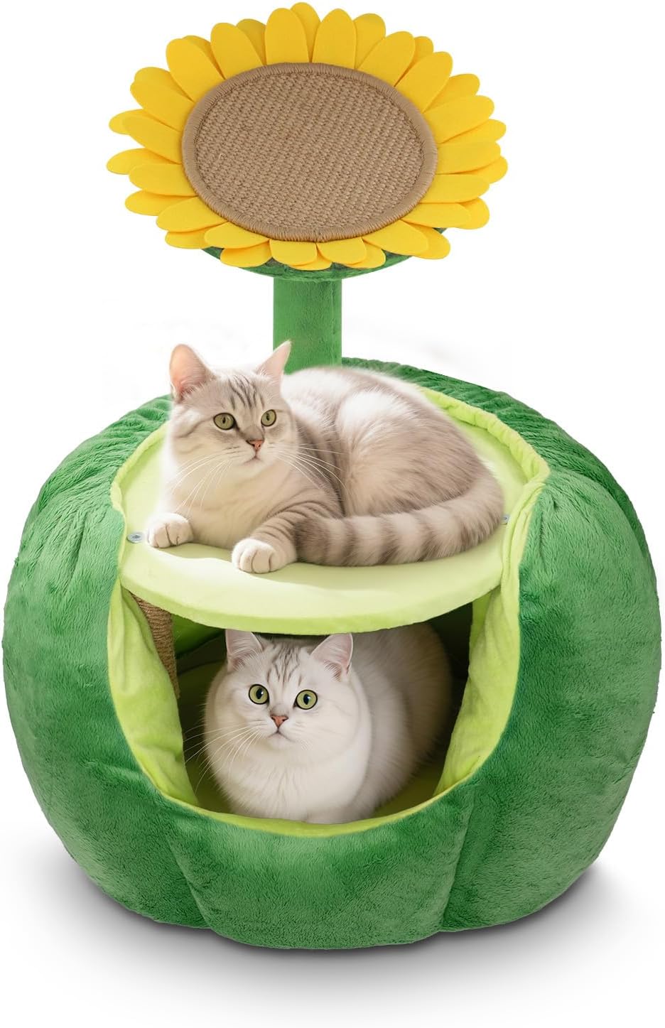 Cat Houses for Indoor Cats, Small Cat Tree with Sisal Mat and Plush Perch, Cute Cat Bed Cave with Soft Pillow, Sunflower Design - Pet Explorer