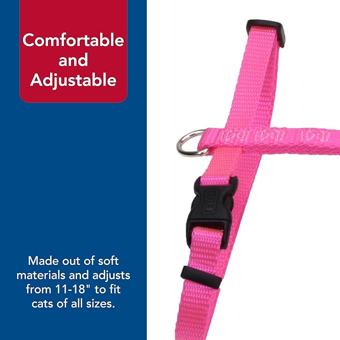 Coastal Pet Figure "H" Adjustable Cat Harness - Outdoor Cat Supply - Comfortable for Cats - Secure Snap-Lock Buckles - Neon Pink, 3/8" x 10" - 18"