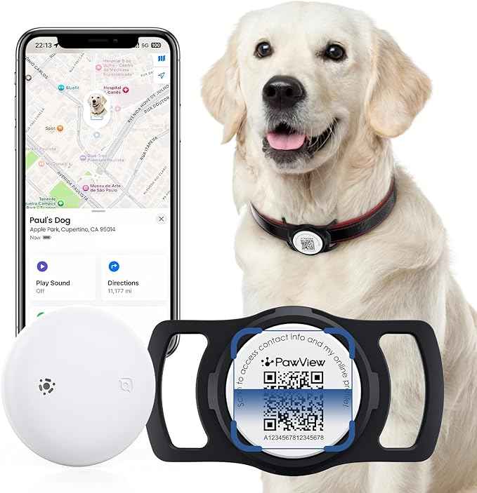 Smart Pet Tracker for Collar - Dog Trackers Location for Pet with Holder, No Monthly Fee, Real-Time Tracking, iOS Only, Long-Lasting, IPX6 Waterproof, Anti-Lost Tracker for Cats, Bag Straps, Black