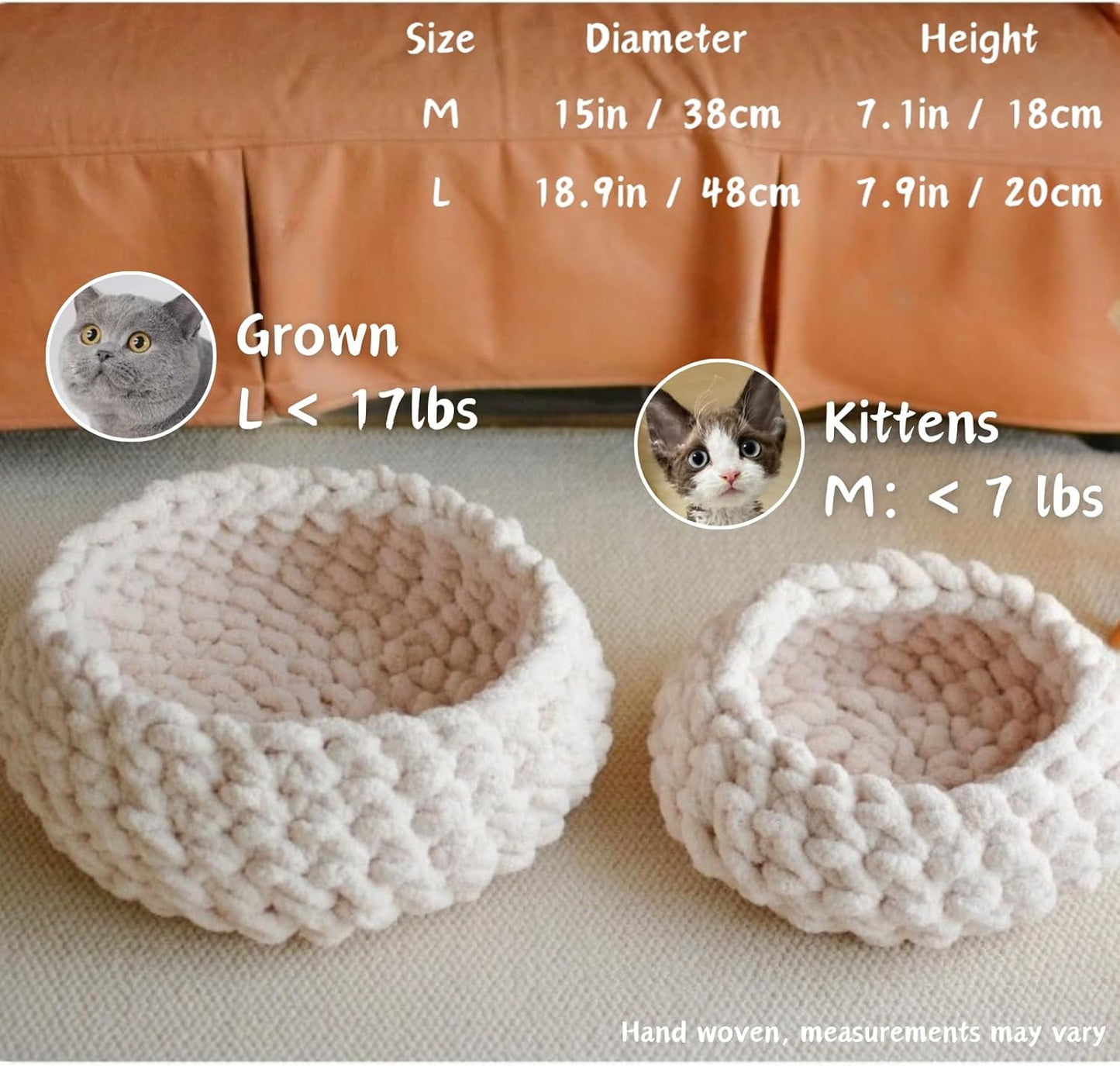 Cat Nest Bed – Premium Handwoven Washable Extra Soft Round Cave House for Indoor Kitten & Kitty, Small & Large (Grayish Blue,Large) - Pet Explorer