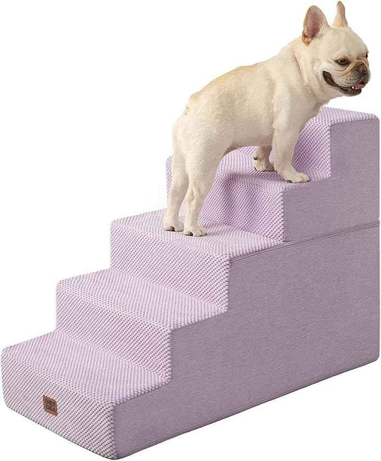 EHEYCIGA Dog Stairs for High Bed 22.5" H, 5-Step Dog Steps for Bed, Pet Steps for Small Dogs and Cats, Non-Slip Balanced Pet Ramp Indoor, Lilac