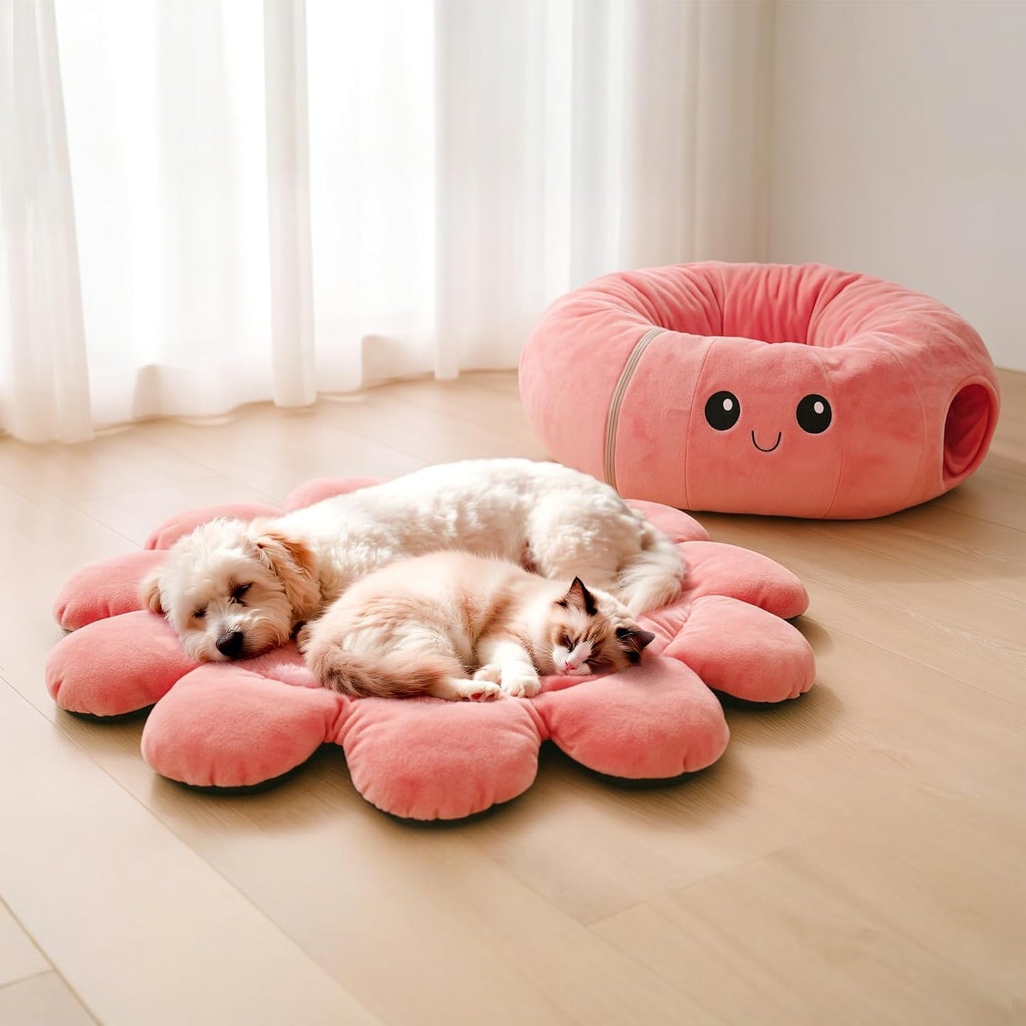 Cat Tunnel Bed for Indoor Cats, Peekaboo Cat Cave Bed,Soft Cat Donut Tunnel for Kitten Large Cats, Cute Pink Octopus Shaped - Pet Explorer