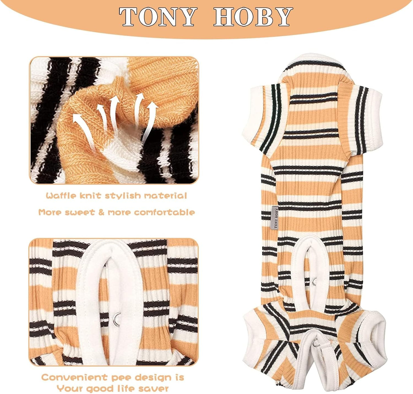 TONY HOBY Male Dog Pajamas, 4 Legged Dog Jumpsuit with Brown Stripe, Dogs Shirt for Small Medium Dogs (Brown, Boy, L)