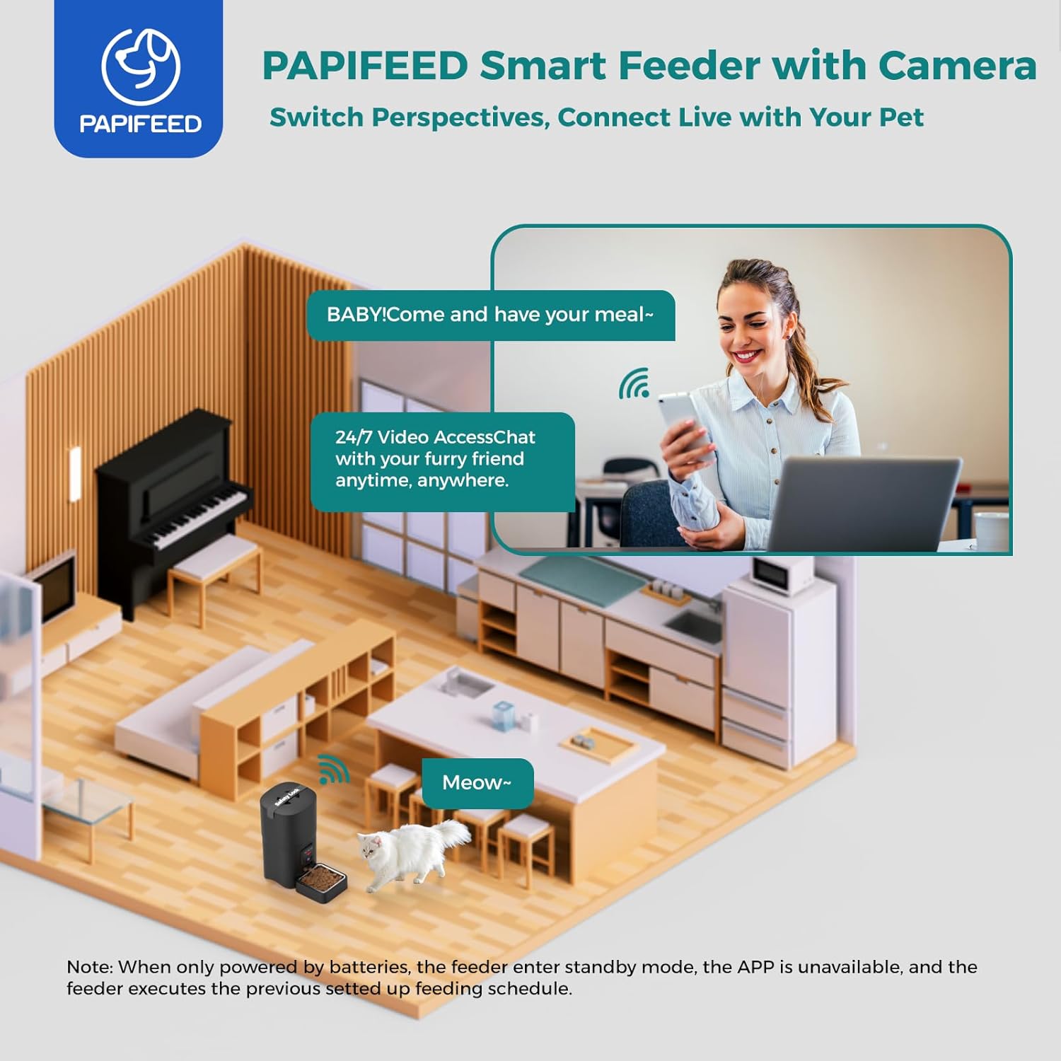 Automatic Cat Feeder,Camera 1080P HD - 6L Pet Feeder, 2.4/5G WiFi Smart App Control, Bluetooth Assist Link,Wide-Angle Lens,Automatic Feeder for Small and Medium-Sized Pets - Pet Explorer